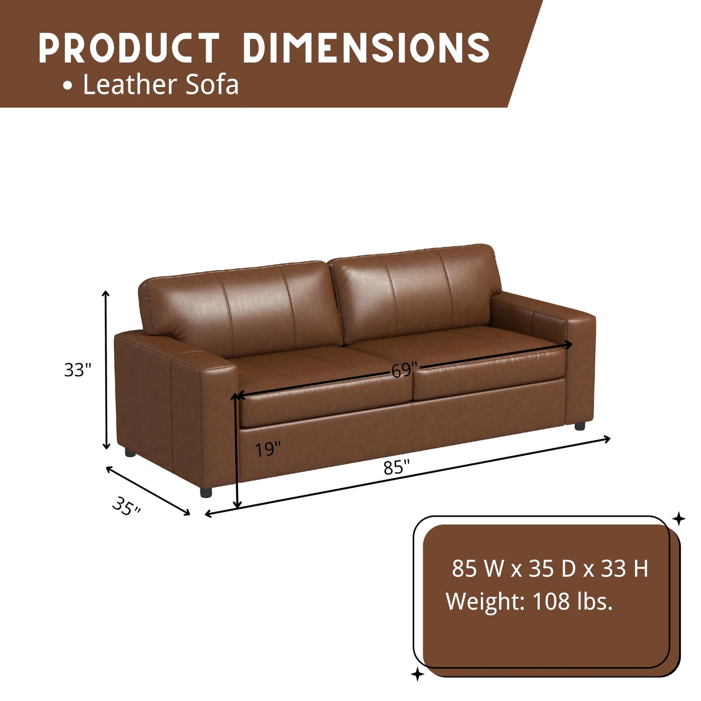 Roundhill Furniture Sakan Leather Upholstered 2-Piece Living Room Set, Sofa and Loveseat, Caramel