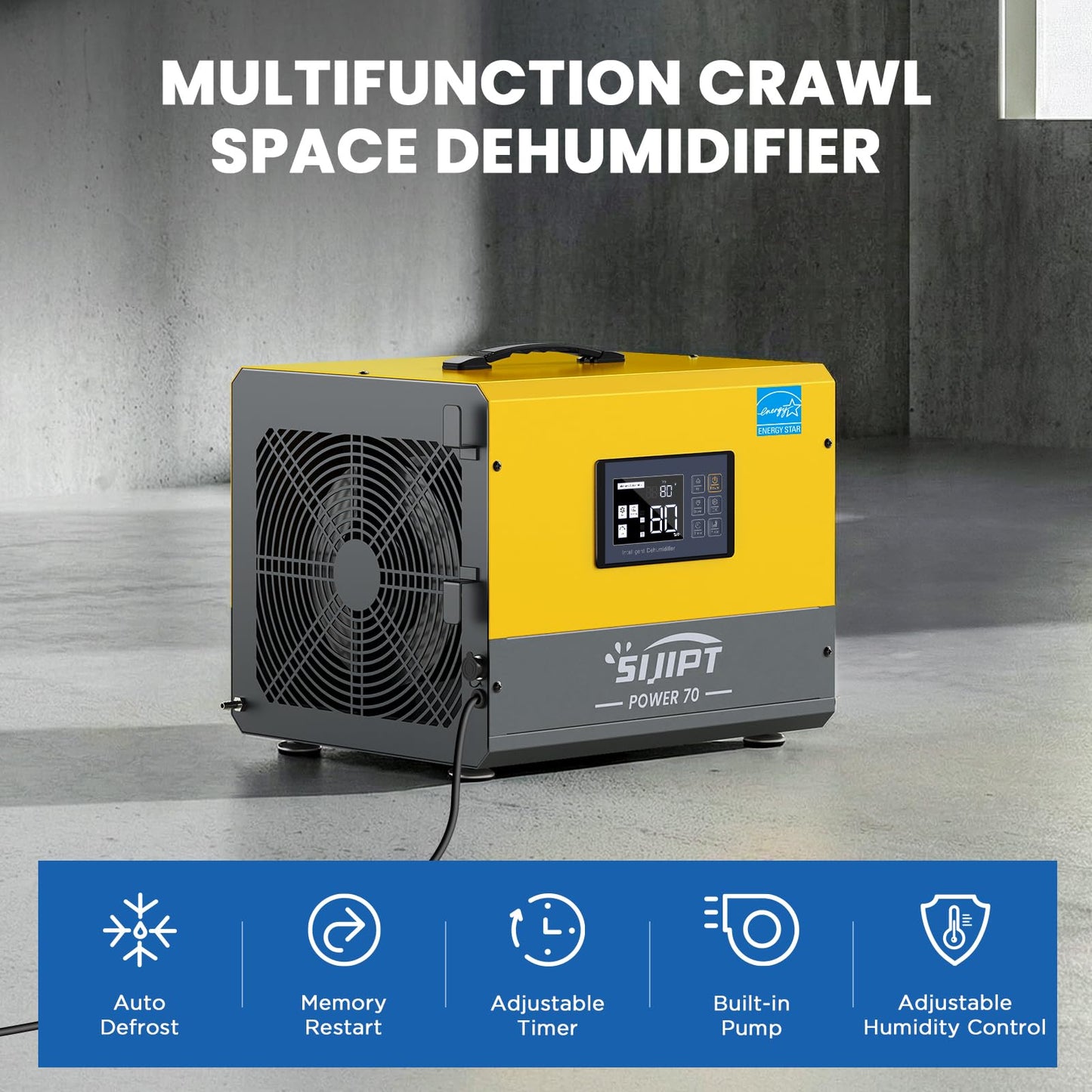 70 Pints ENERGY STAR Commercial Crawl Space Dehumidifier w/Pump & Drain