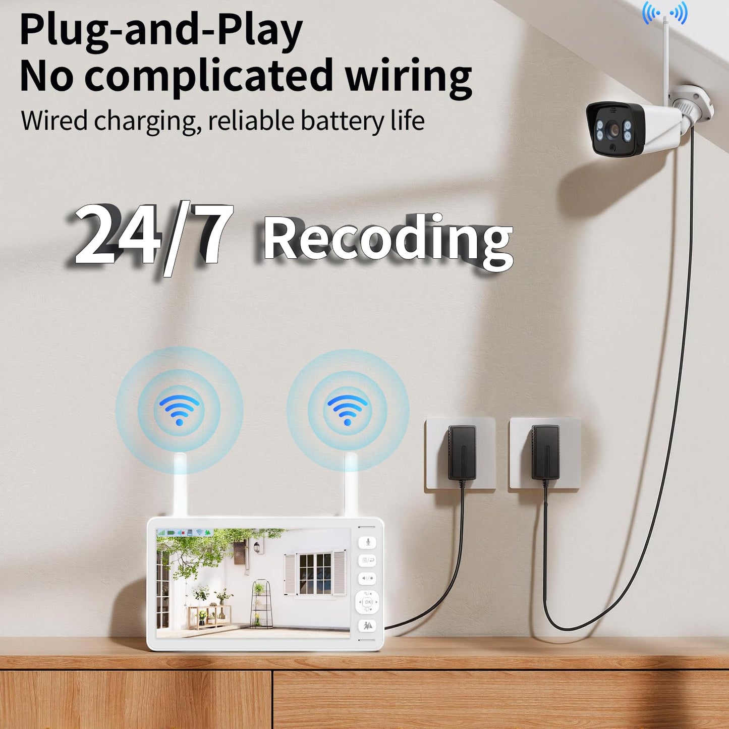 VTimes 4Pcs Wireless Home Security Camera System with Monitor, Smart AI Human Motion Detection, 2-Way Audio, Surveillance Kits for Indoor Outdoor, No Blind Spots, No Subscription, No WiFi Needed