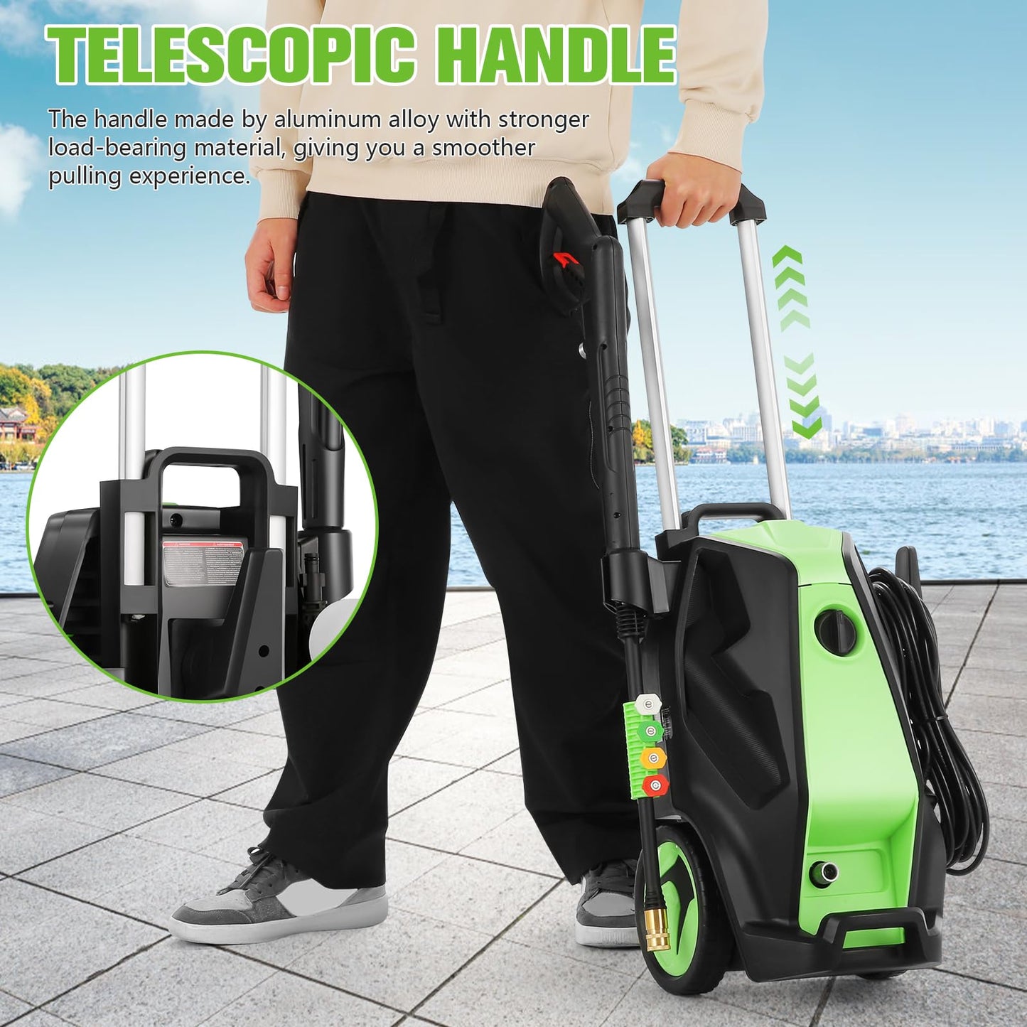 Imdot 5000PSI 4.0GPM Heavy Duty Electric Pressure Washer with 33 FT Extension Hose, 4 QC Nozzles and 500ml Foam Cannon for Cars/Fences/Driveways/Patios/Home Cleaning, Green