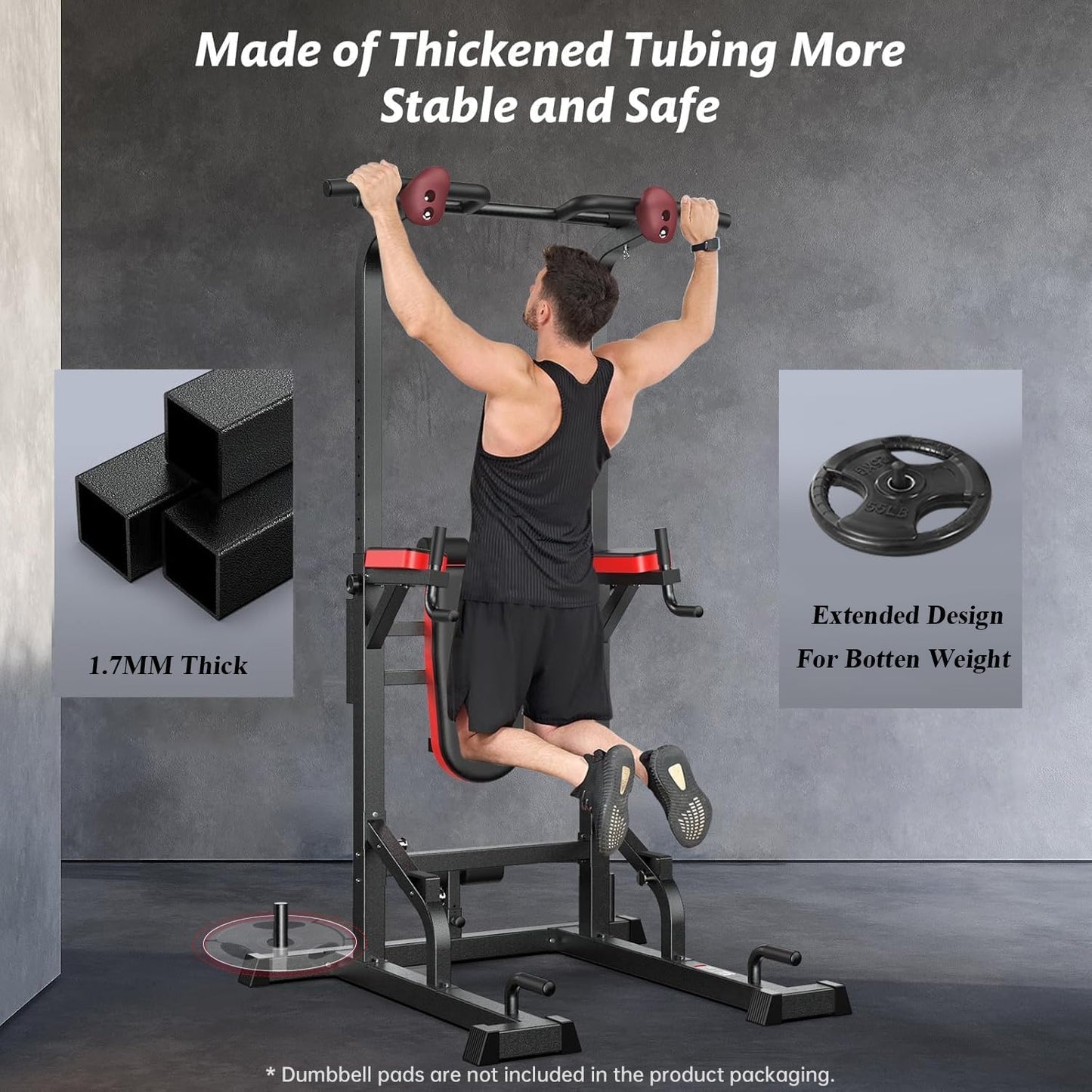 Power Tower Dip Station Pull Up Bar for Fitness Home Gym Workout,Multi-Function Adjustable Height Fitness Strength Training Exercise Equipment,with Power Elastic Ropes