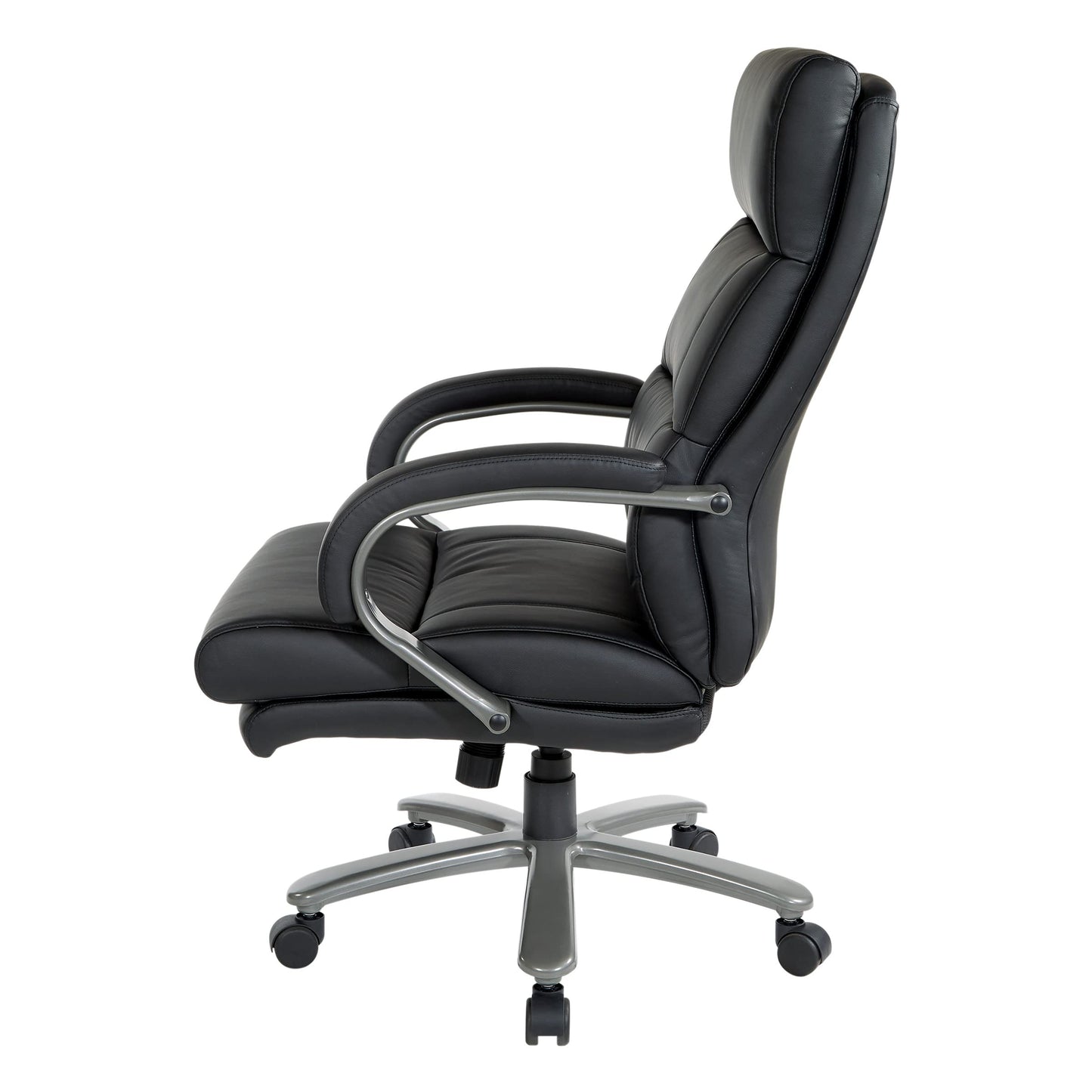 Office Star ECH Series Big and Tall Bonded Leather High Back Executive Chair with Lumbar Support, Padded Loop Arms and Titanium Base, Black