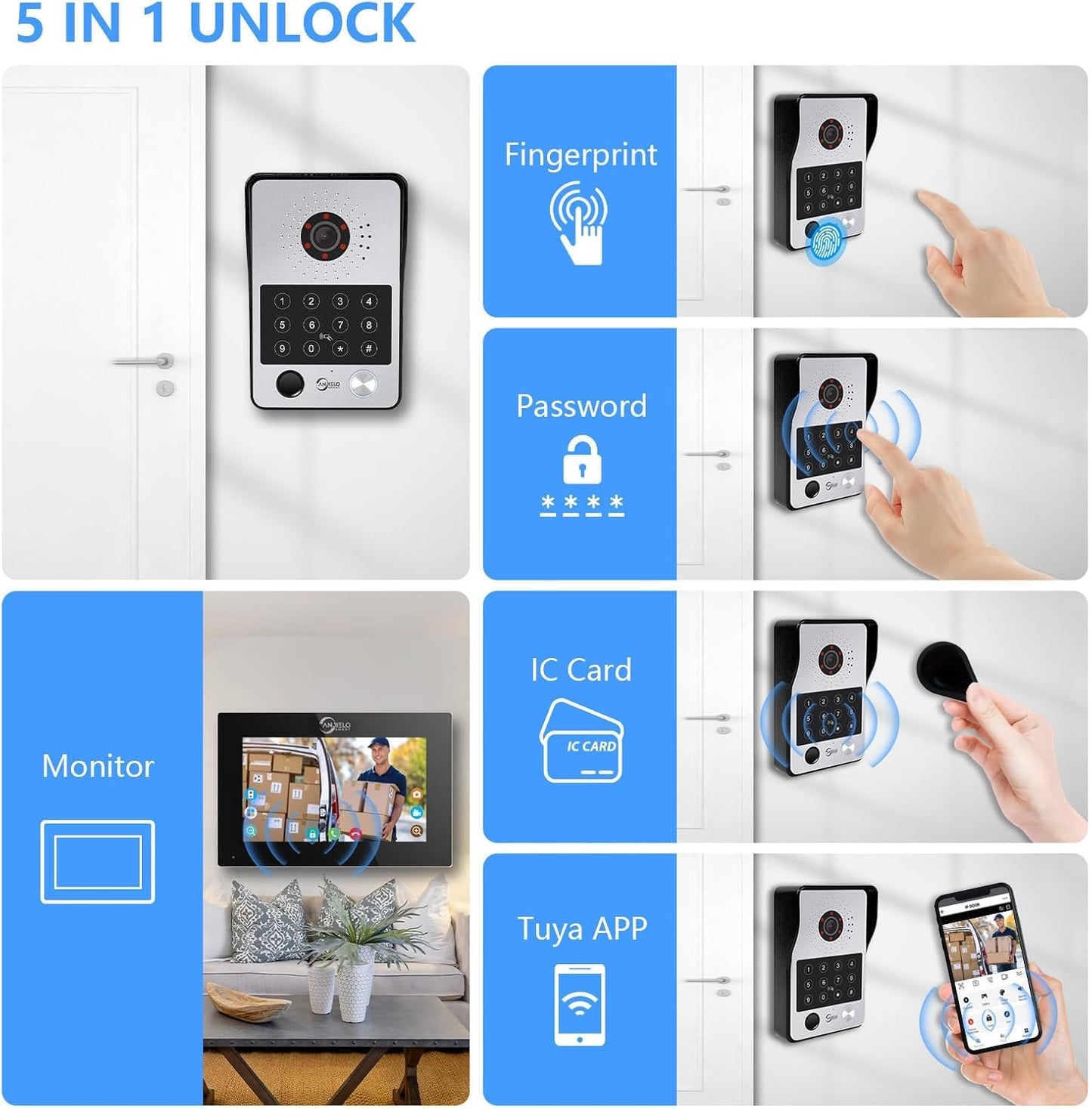 Wire Video Door Intercom System 7 Inch Monitor,Wired Video Doorbell Camera,Video Recording,TUYA WiFi Smart Home Video Intercom Kits for Home Apartment (White Bell+1 Black Monitor)