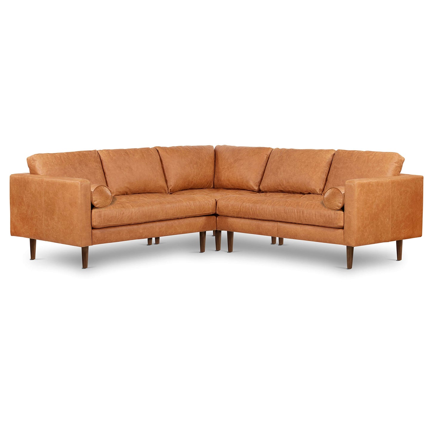 Poly & BARK Napa 98” Leather Corner Sectional Sofa – Full-Grain Italian-Tanned Aniline Leather, Feather-Down Comfort, Solid Wood Frame – Cognac Tan
