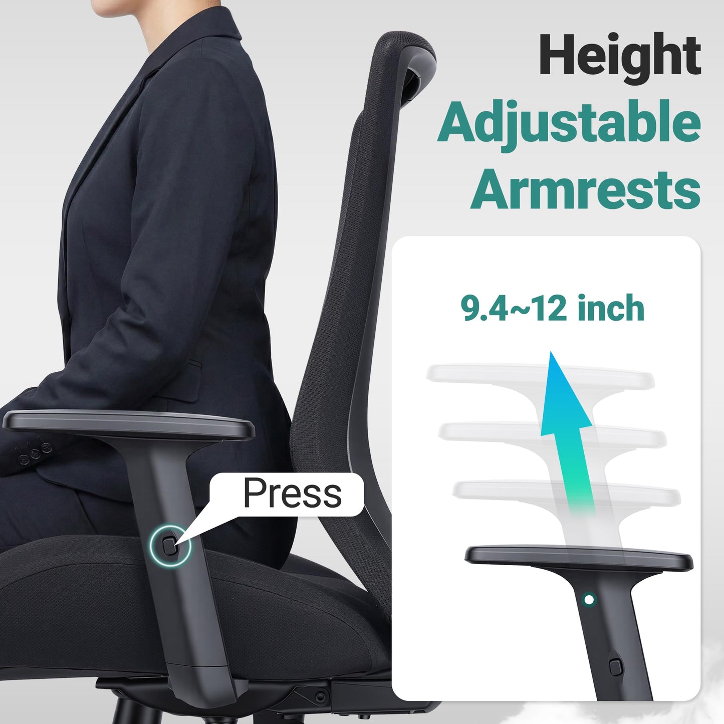 Big and Tall Home Office Desk Chair 400lb Capacity for Heavy People, Ergonomic Wide Mesh Desk Chair with Stepless Recline & Lock, 5.5" Thick Cushion, High Back, Adjustable Height & Armrests