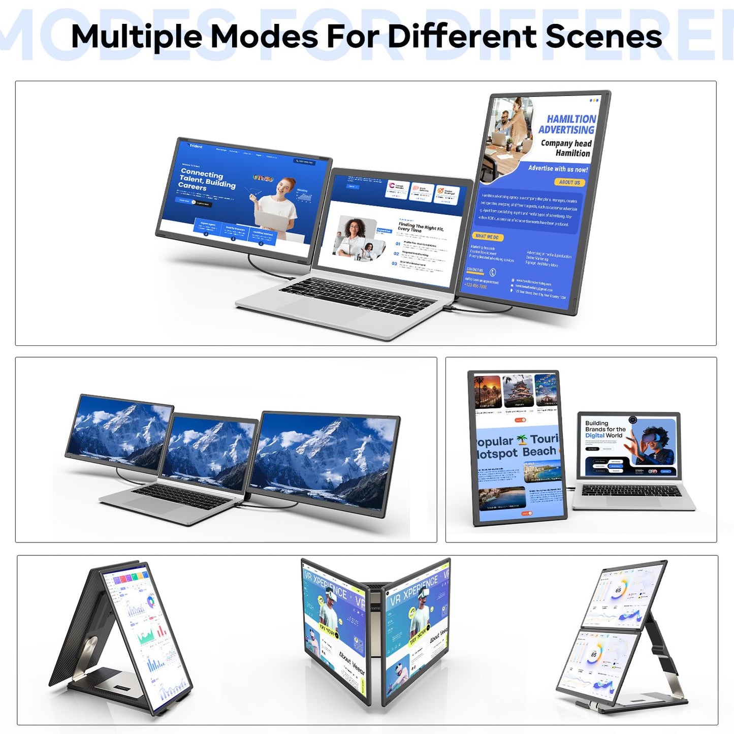 Laptop Screen Extender, 15.6'' 1080P FHD Laptop Monitor Extender with 235°Rotation Detachable Dual Monitor, Plug & Play, Triple Screen for 13"-17.3" Laptops Compatible with Mac/Wins/Android/Dex