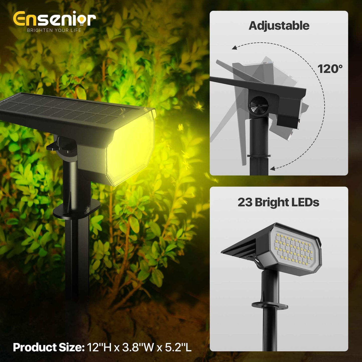 Ensenior Solar Spotlights Outdoor RGB Color Changing, 7+1 Modes, Automatic ON/OFF, Pack of 4, Waterproof Landscape Lighting
