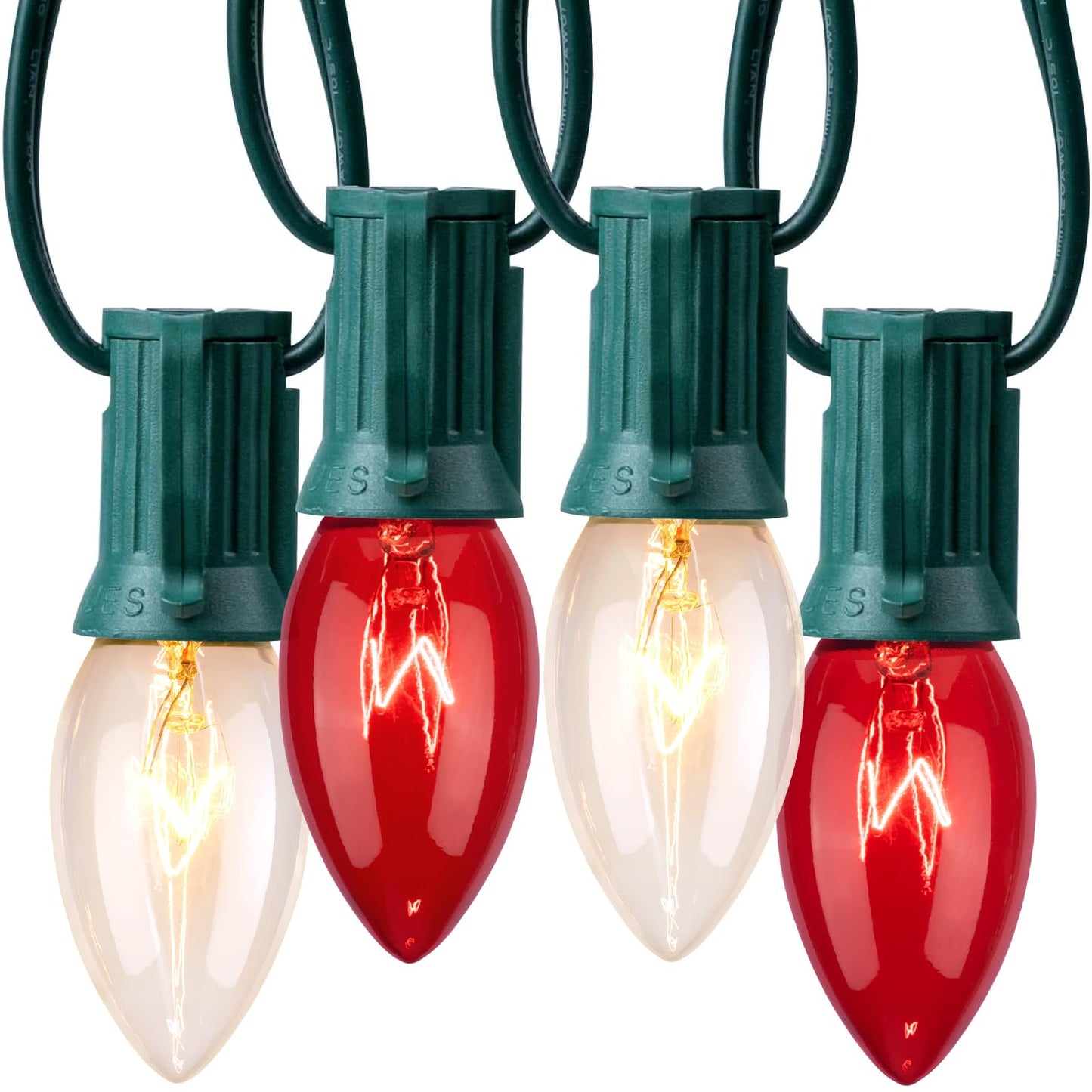 Minetom C9 Christmas String Lights, 25FT, 25 Bulbs, Red & Clear, Outdoor Lighting for Tree, Patio, Gazebo, Wreath