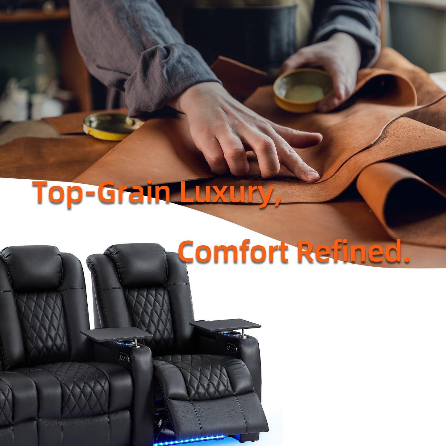 comfiroom Leather Home Theater Seating, Classic Series Game Seats Movie Theater Chairs Recliner Sofa with Type-C USB Charger Port, Bedroom Sofa Chair for Living Room (Black, Row of 1)