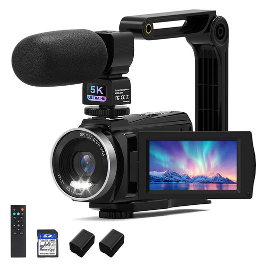 5K Video Camera Camcorder 48MP UHD WiFi Vlogging Camera for YouTube,10X Optical Zoom 3.0'' IPS Touch Screen Anti-Shake Digital Camera with LED Fill Light,64GB Card,Mic,Stabilizer,Remote,2 Batteries
