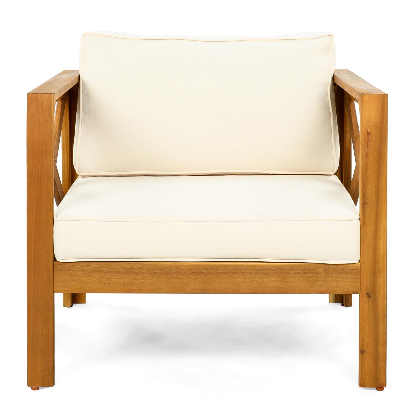 Christopher Knight Home Lucy Acacia Wood Outdoor Patio Furniture Set, 3 Pieces Patio Set, Round Side Table and ArmChairs Conversation Set with Cushion for Garden Lawn Balcony, Beige + Light Teak