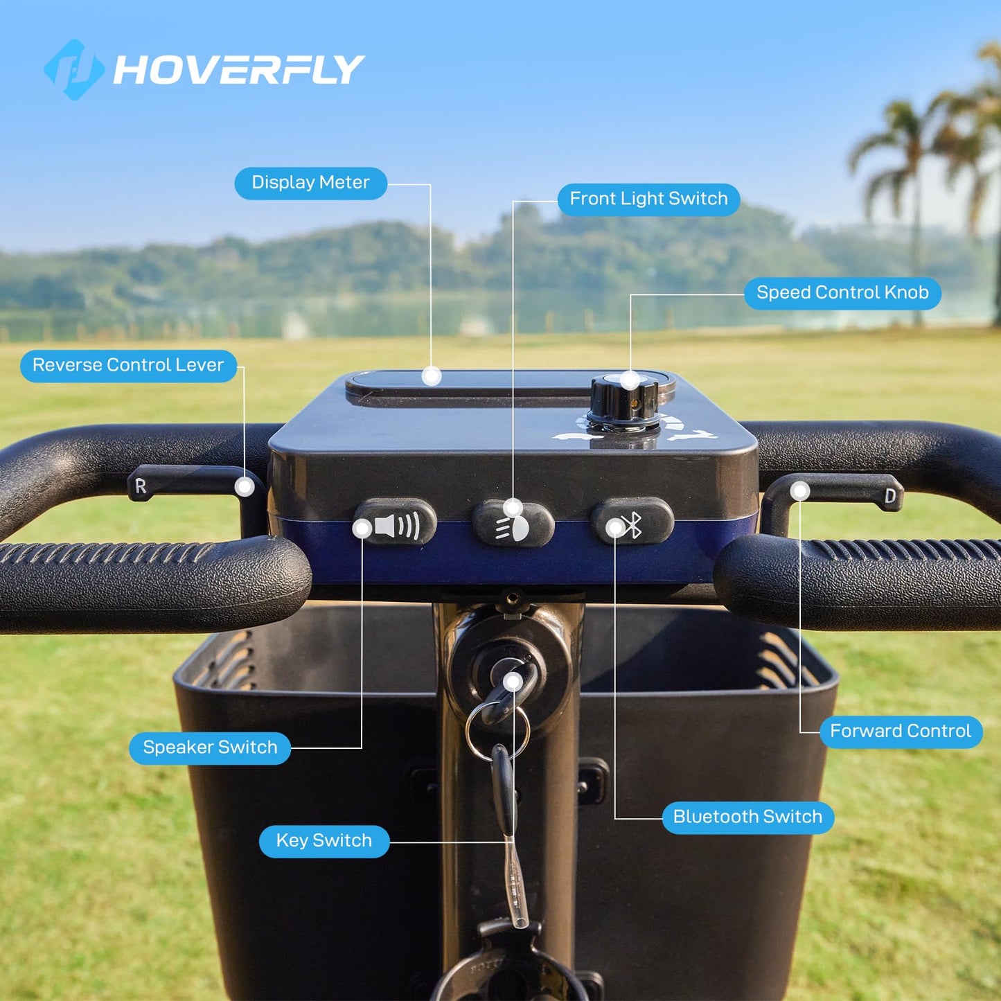 Hoverfly T5 Mobility Scooter for Seniors, Max 16.8-Mile Range & 5 mph, 3-Position Seat & Anti-slip Rear Wheel, Removed Battery & Quick Fold Design, Solid 9" Tire&330 lb Capacity, Ease of Assembly Blue