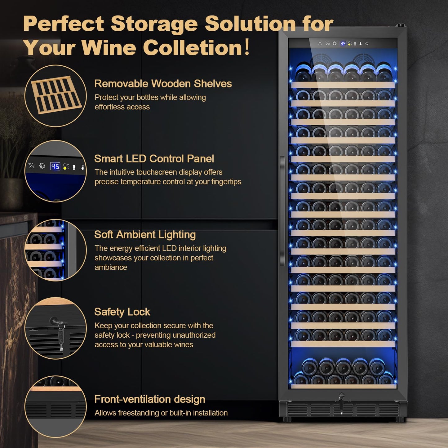 Velieta Upgraded 190 Bottles Wine Cooler Refrigerator,24 Inch Wide Wine Fridge with Professional Temperature Control System,Freestanding or Built-in installation, Quiet Operation,Black