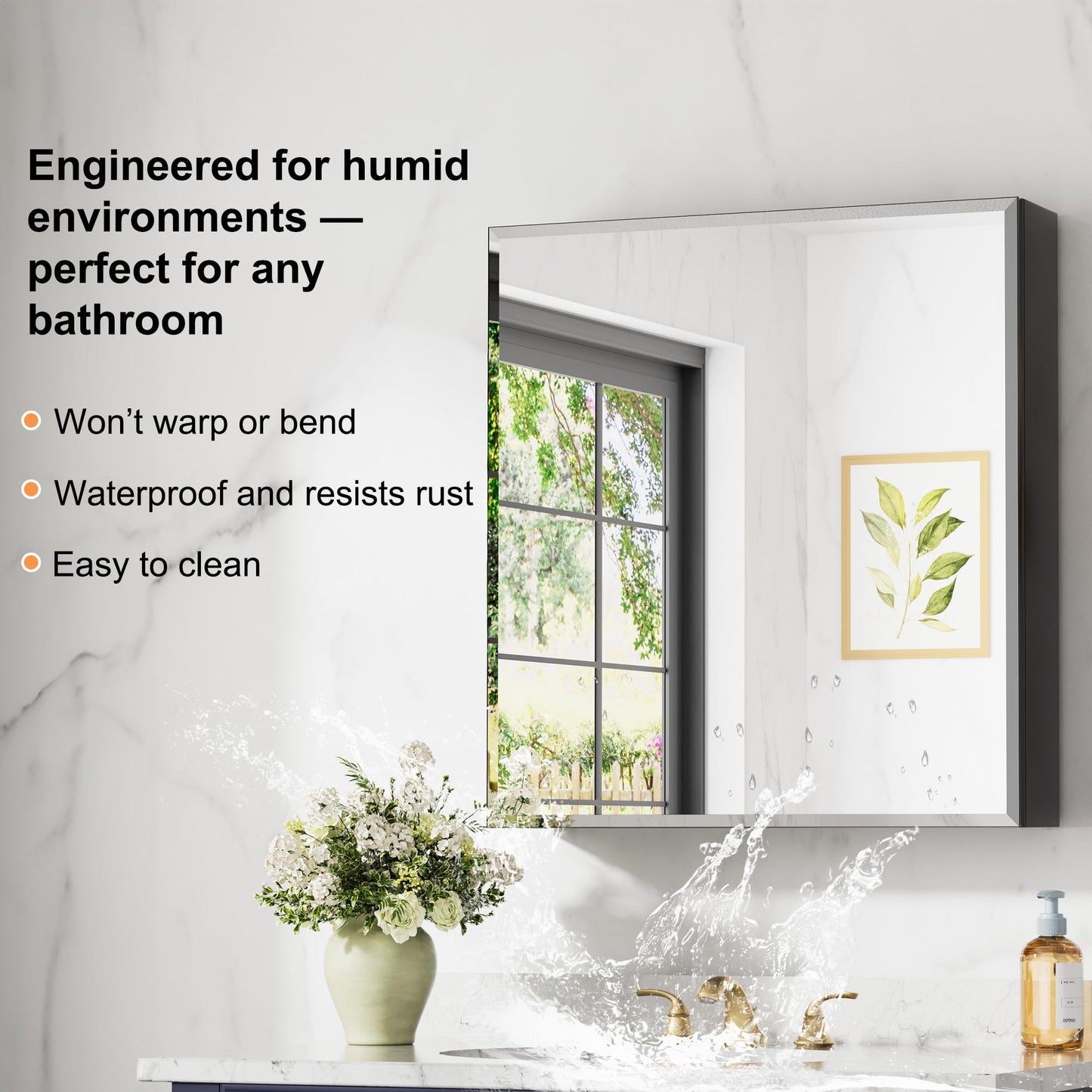 Keazile 28 x 30 Inch Large Medicine Cabinet with Mirror, Black Aluminum Bathroom Cabinet with Storage, Oversized Single Door Tempered Beveled Glass, Recessed or Surface Mount, Adjustable Shelves