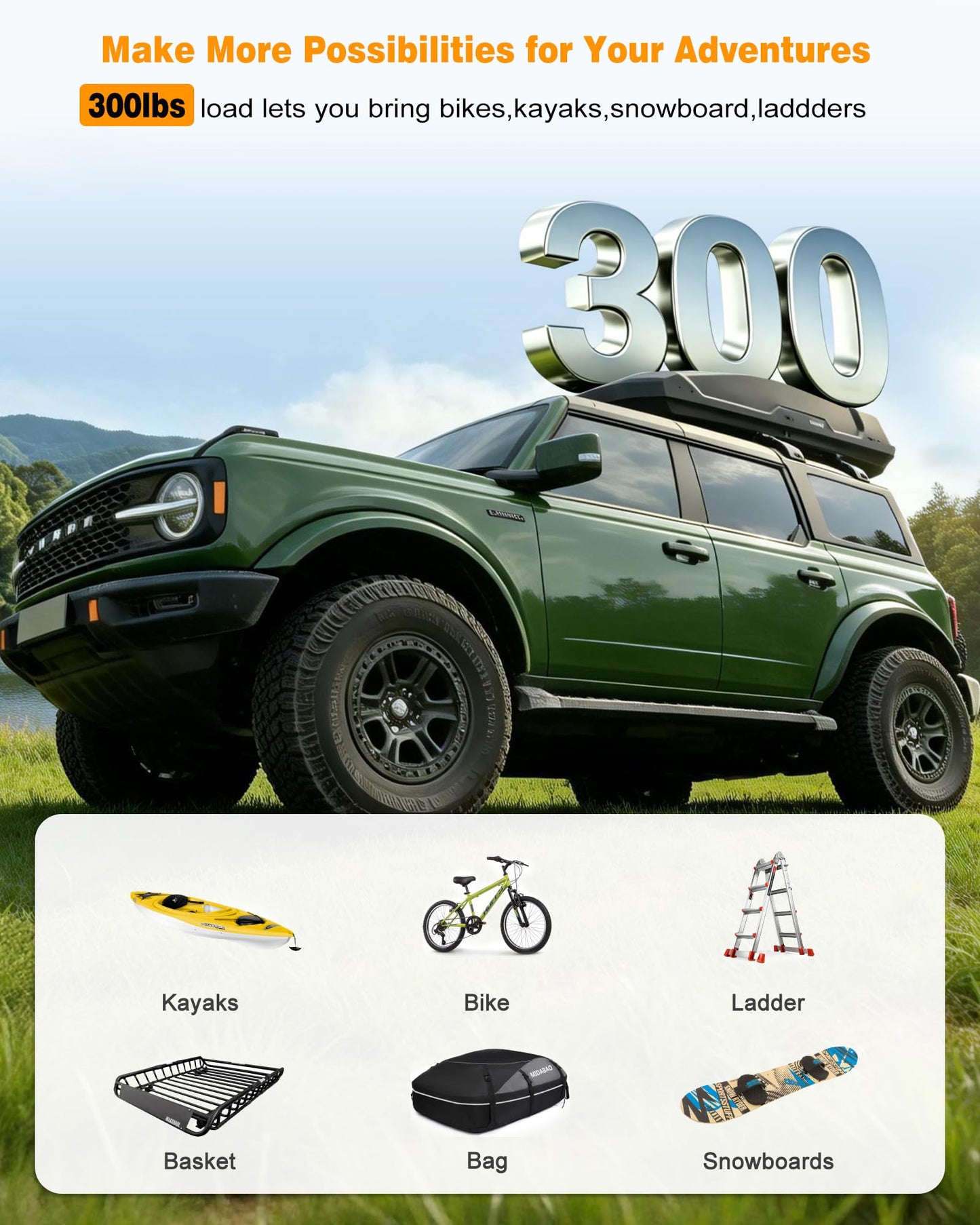 Snailfly Half Roof Rack Fit for Ford Bronco 2021-2026 4-Door Hard Top Only - Aluminum Rooftop Cargo Luggage Carrier, Low Profile