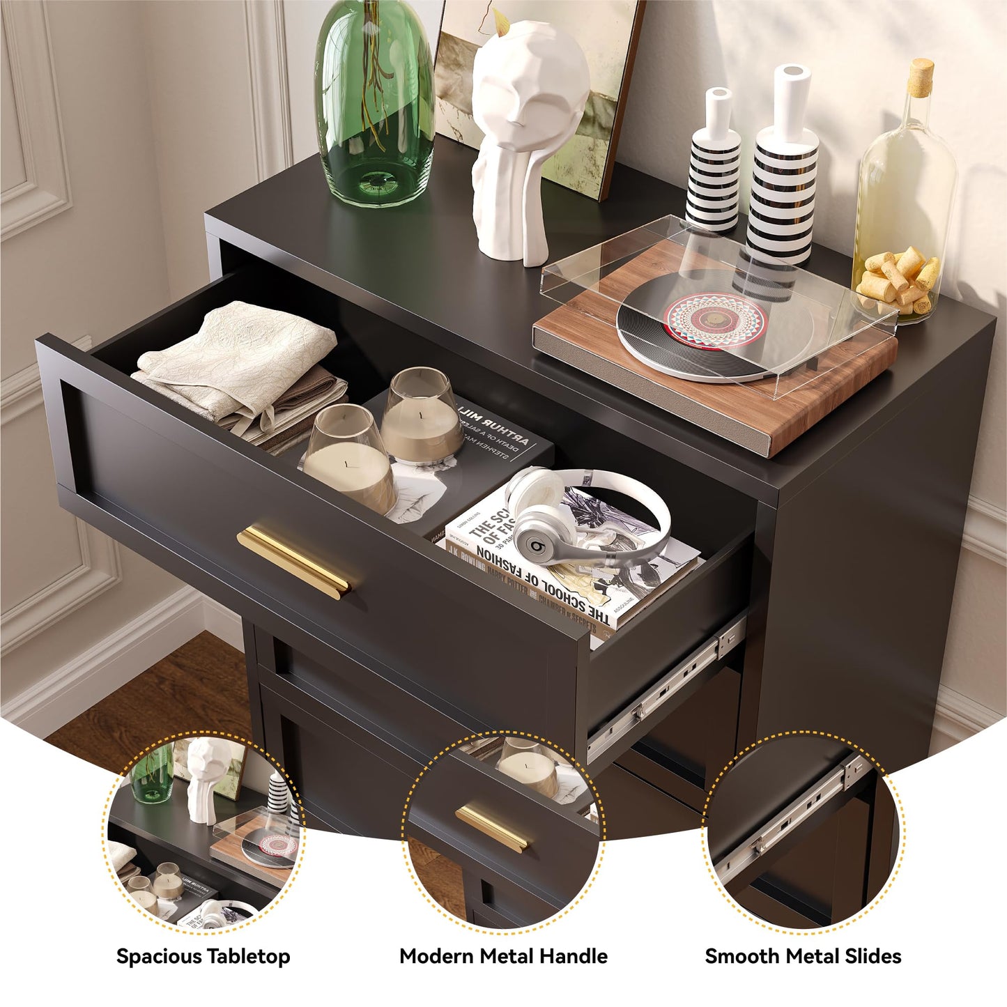 Black Metal Dresser with 5 Drawer, Tall Dressers for Bedroom, 48" Tall Modern Chest of Drawers, Steel Large Dresser Clothing Storage Organizer Deep Drawers for Closet, Living Room, Hallway