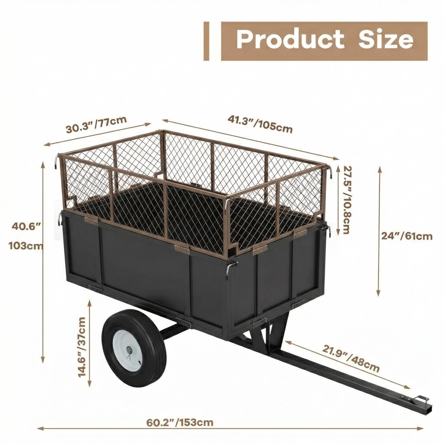 Heavy Duty ATV Trailer Dump Cart 1700 Lbs, 17 Cubic Feet Steel Lawn Mower Trailer with Removable Sides, Tow Behind Garden Yard Dump Cart for Tractor ATV UTV, Utility Wagon for Landscaping & Farm