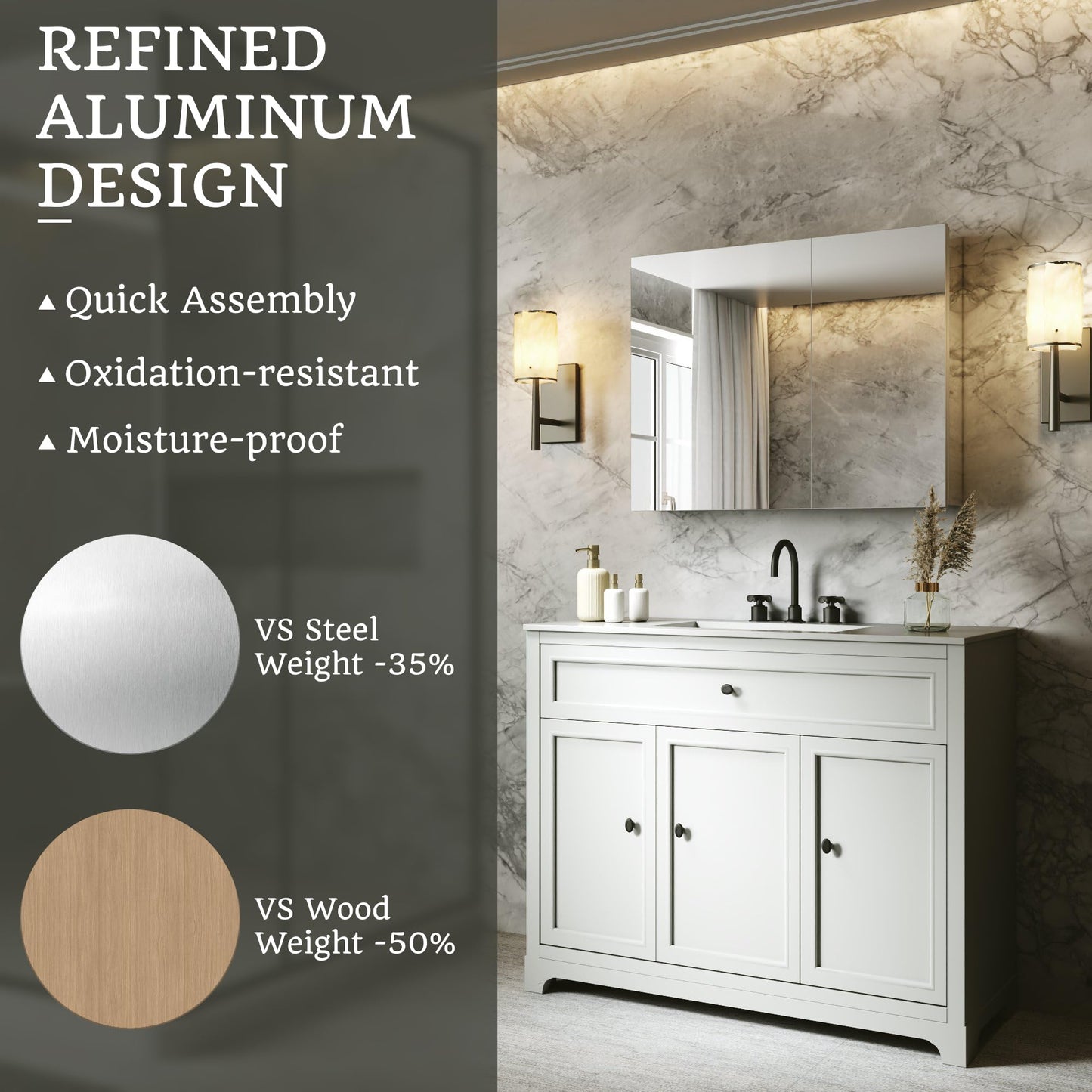 ComfyStyle 30x24 Bathroom Medicine Cabinet with Mirror,Aluminum Alloy Frame with Mirror Side Panels,Surface or Recessed Medicine Cabinet with Adjustable Shelves,Assembly Required