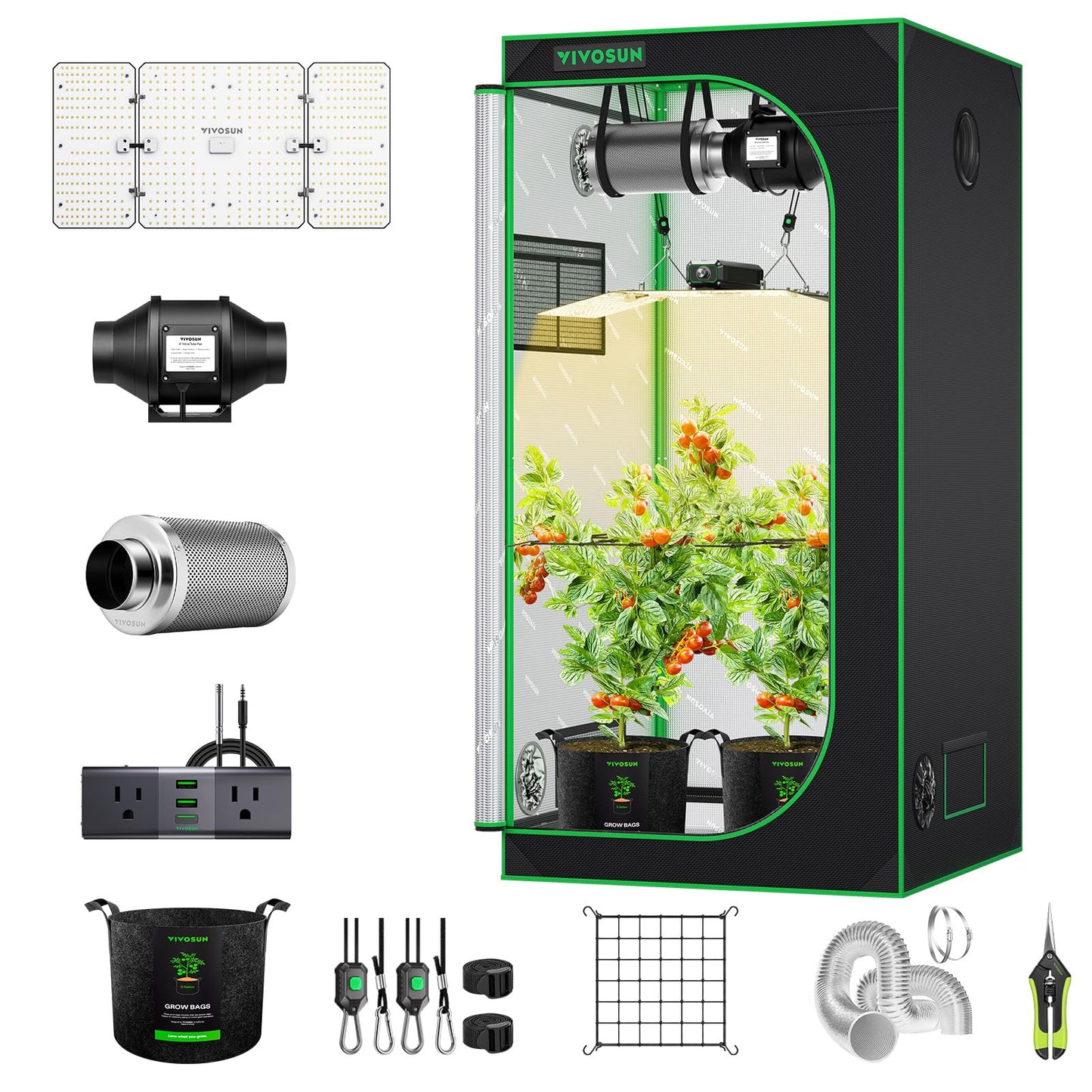 VIVOSUN Grow Tent Kit, 3 × 3ft Complete Grow System, WiFi-Controlled Grow System with 200W Full Spectrum LED Grow Light, Automatic Ventilation, GrowHub Outlet A22 with Temperature and Humidity Sensor