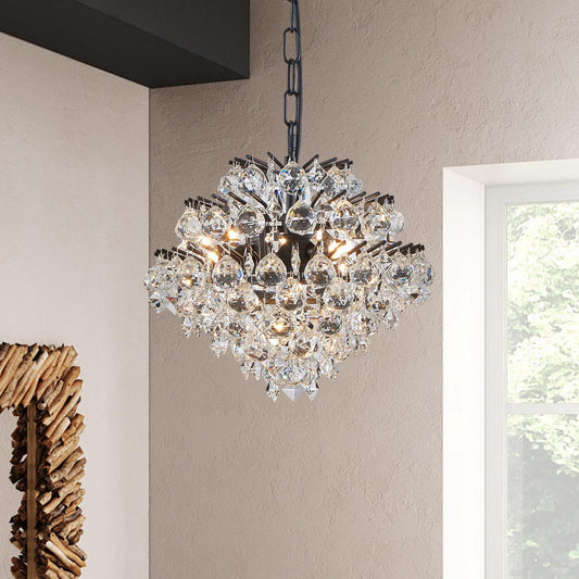 Bestier Black Pendant Chandelier Lighting Fixture, Crystal Raindrop, 4 G9 Bulbs Required, 11in x 12in Model AK-AJ-18183