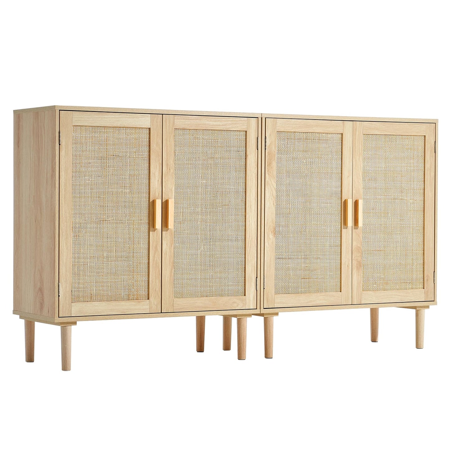 VEVOR Rattan Buffet Cabinet with Storage, 4 Magnetic Doors and Adjustable Shelves, Sideboard for Hallway, Living Room, Kitchen, Natural
