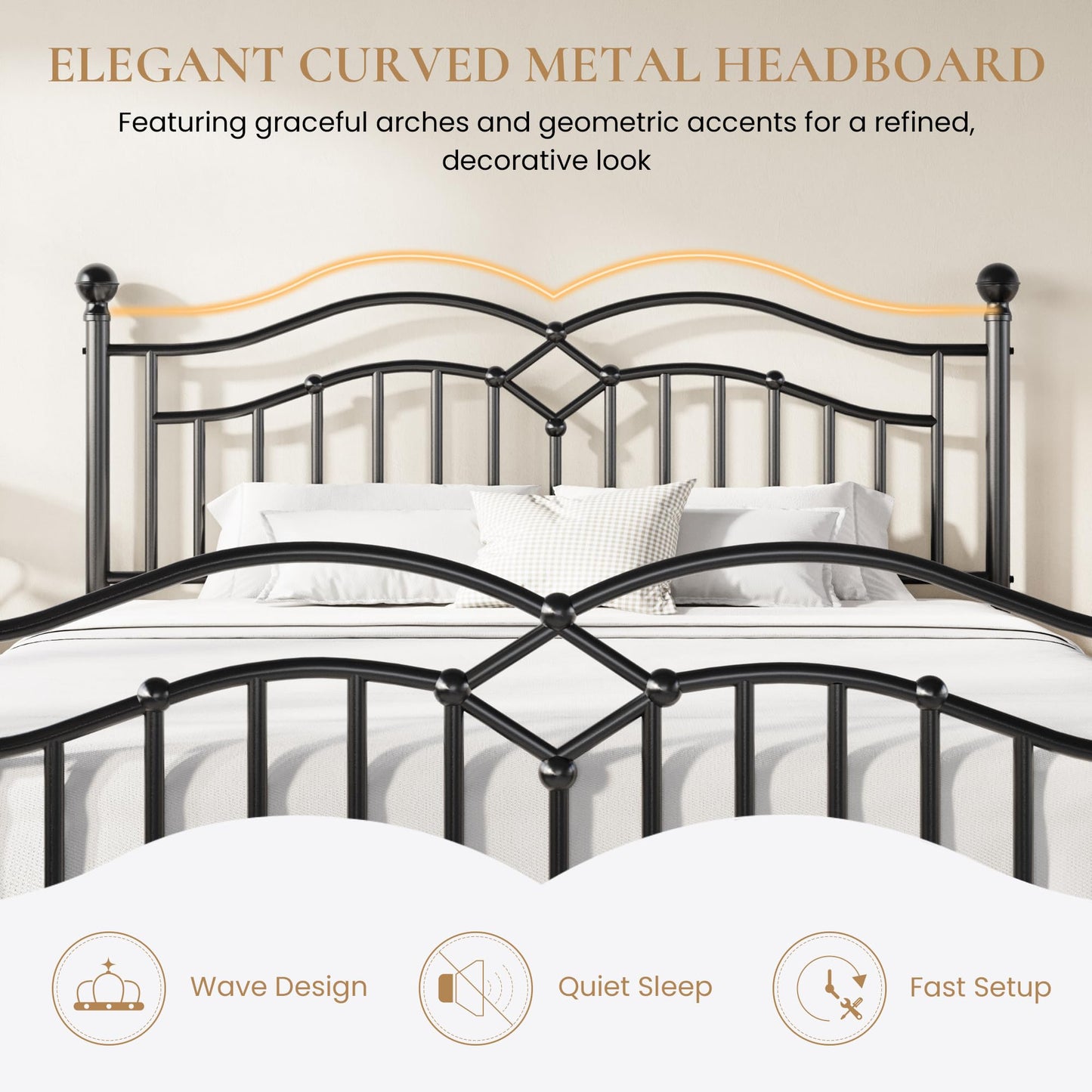 SHA CERLIN Vintage King Metal Bed Frame with Headboard and Footboard, Heavy Duty Platform Bed Frame, 12.4" Under-Bed Storage, Noise-Free, No Box Spring Needed, Easy Assembly, Black