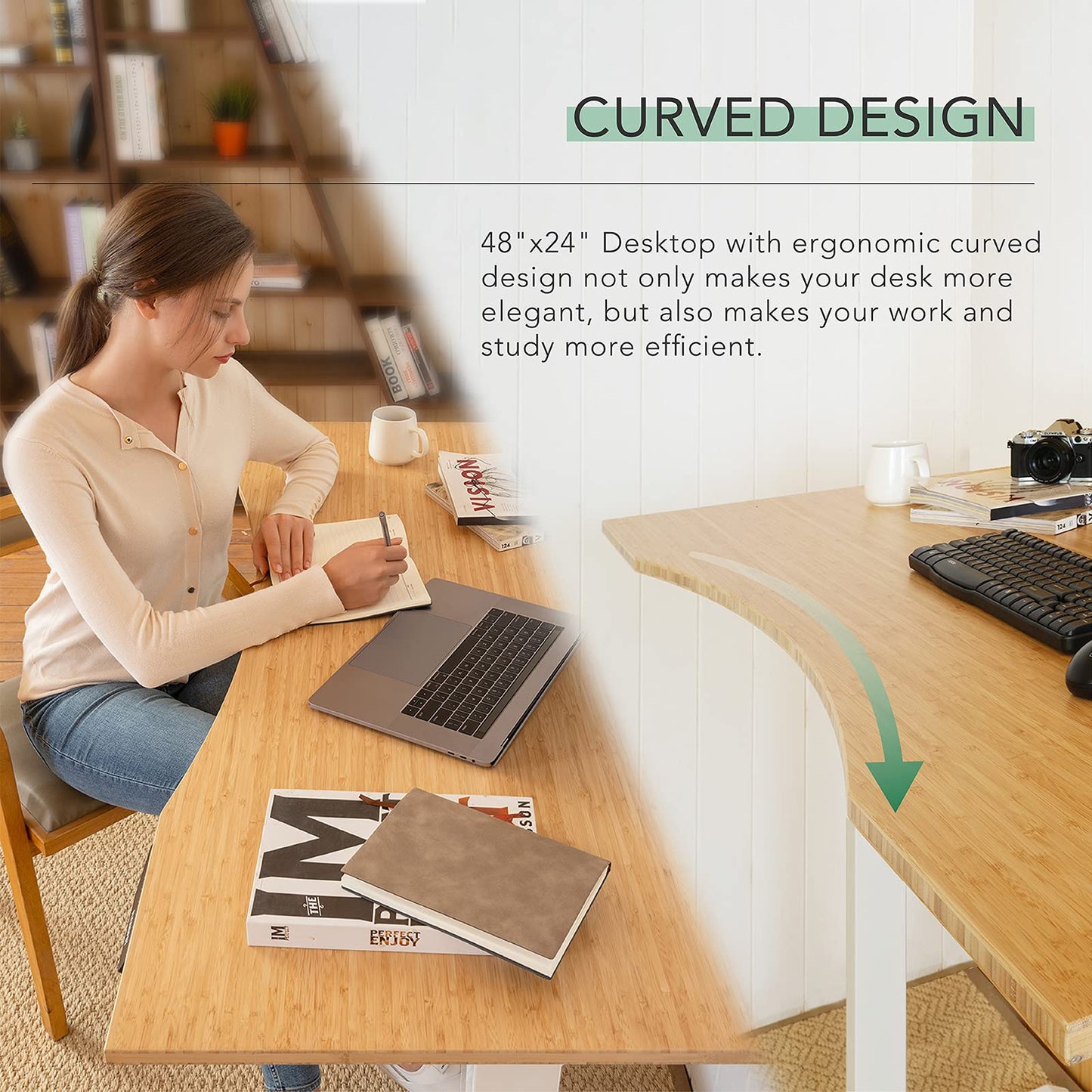 FlexiSpot E6 Bamboo 3-Stage Dual Motor Electric Standing Desk 55 x 28 Sit Stand Up Desk, Holds 220 lbs, Adjustable Height w/ Memory Presets, Solid Bamboo Curved Desktop & White Frame, Ships in 2 Boxes