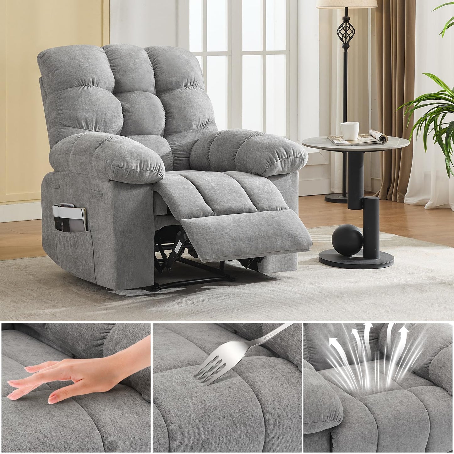 21.4'' Wide Recliner Chair,Massage & Heat Recliner Chair for Adults,Home Theater Seating with Lumbar Support,Ergonomic Breathable Fabric Nursery Rocking Chairs for Living Room