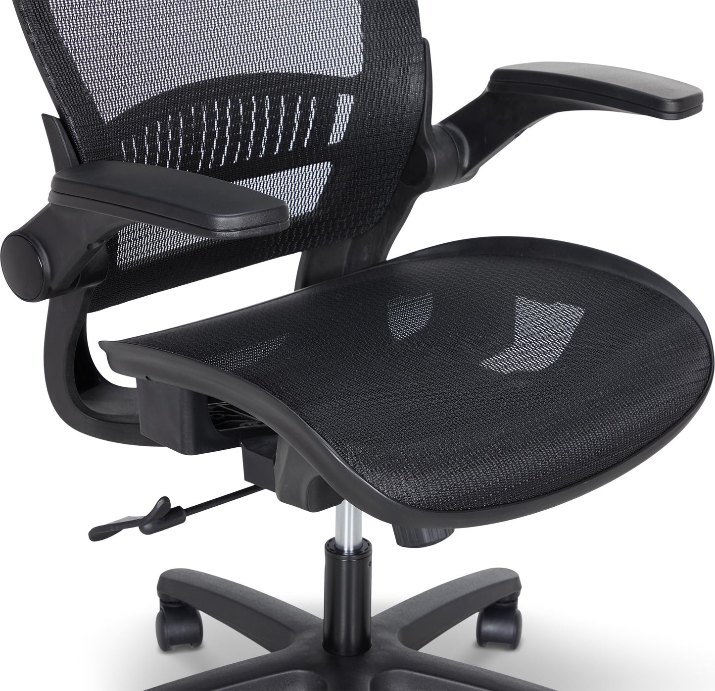 Amazon Basics Ergonomic High-Back Office Chair, Breathable Mesh, 360° Swivel, Easy to Assemble, Comfortable Flip-Up Armrests, 25.5"D x 26.25"W x 49.25"H, Black