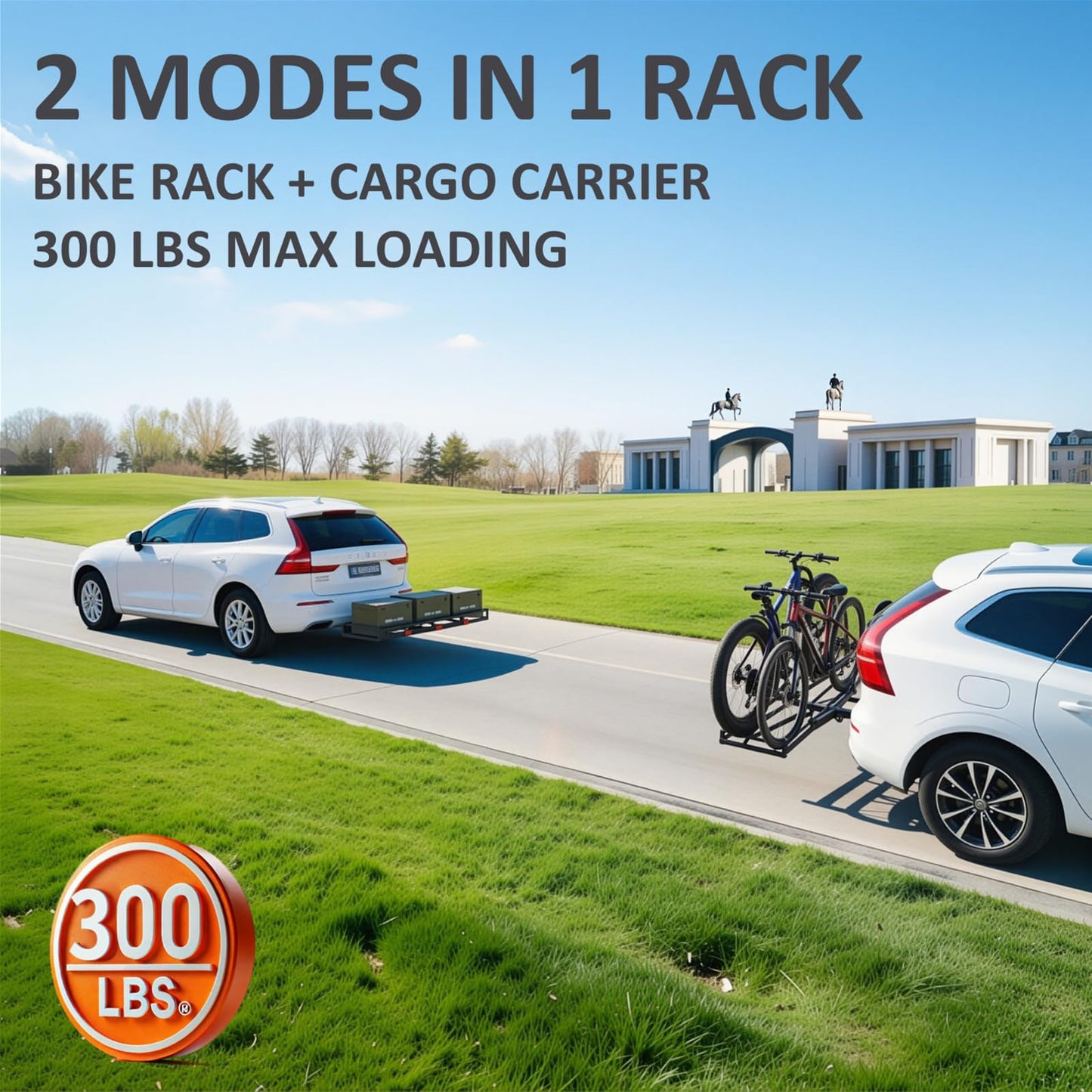 Bike Rack for Car Hitch 2-Bike - 300 lbs Capacity for 2 Ebike/Fat-Tire, Fits 2" Receiver for SUV/Truck/RV/Van, Platform Style