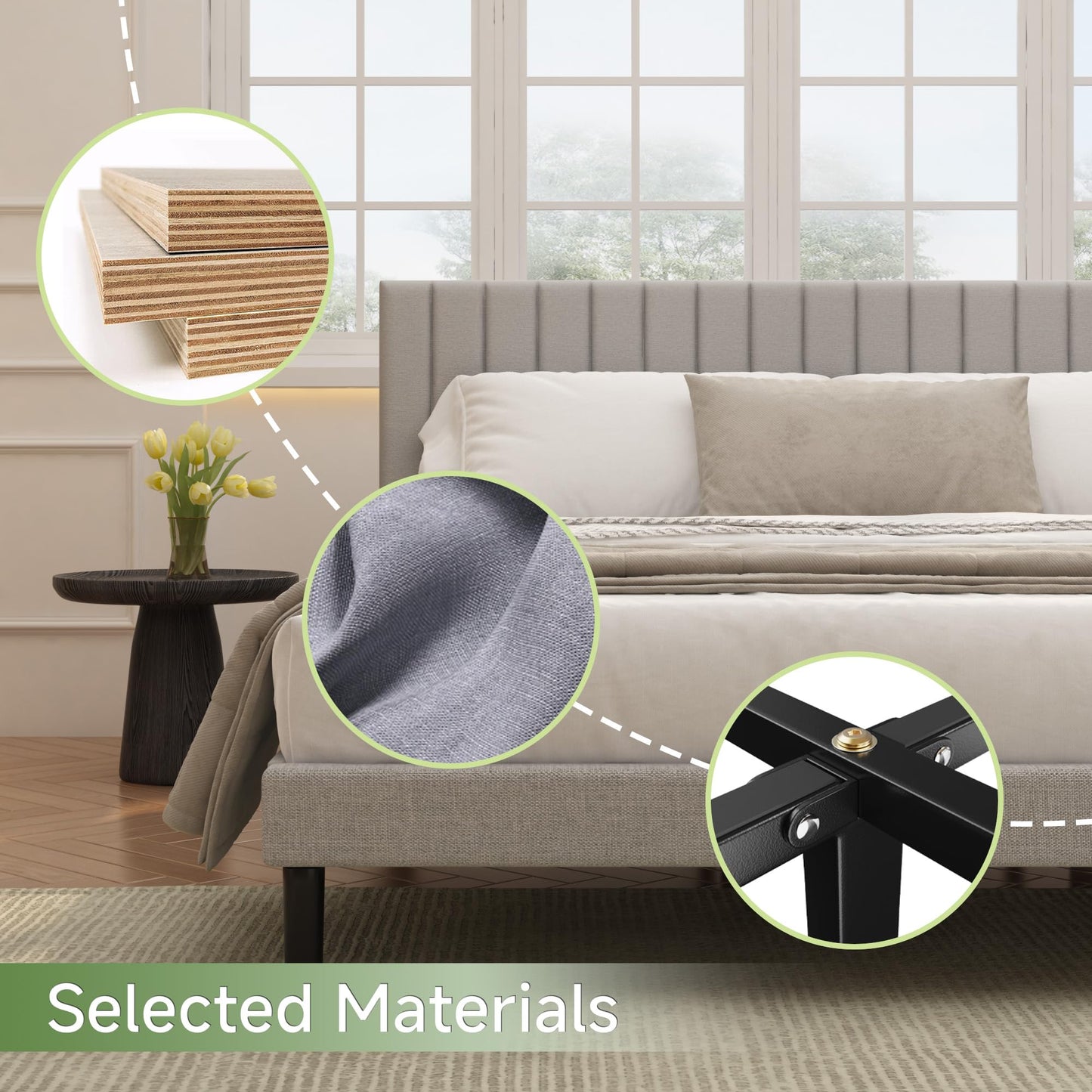 Mxhtcewz Queen Size Platform Bed Frame with Vertical Channel Tufted Headboard, No Box Spring Needed, Noise-Free, Easy Assembly, Light Grey Linen