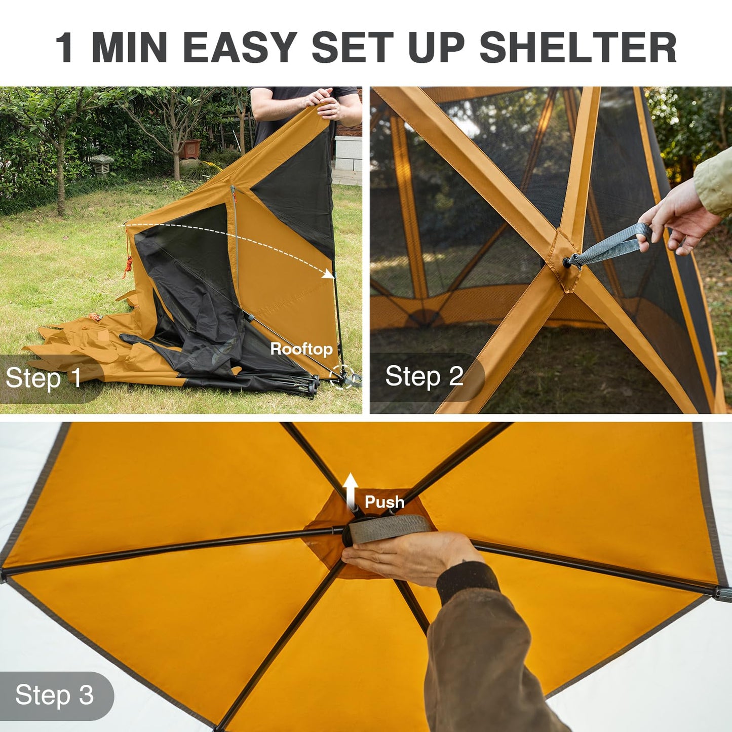 EVER ADVANCED Pop up Gazebo Tent for Backyard, 11.5 x 9.8 ft, Instant Screened Tent Screen House Canopy with Netting, Orange