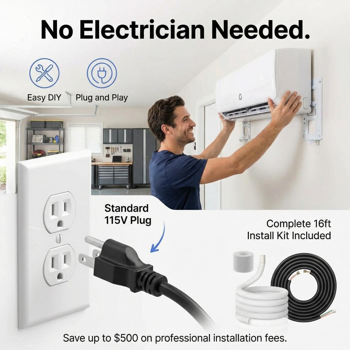 12000 BTU Mini Split Air Conditioner & Heater,Cools Rooms Up to 750 Sq.Ft,22 SEER2 110V Energy Saving Wall Mounted AC Unit,WiFi Enabled,Include Remote Control,Condenser & Heat Pump,Installation Kits
