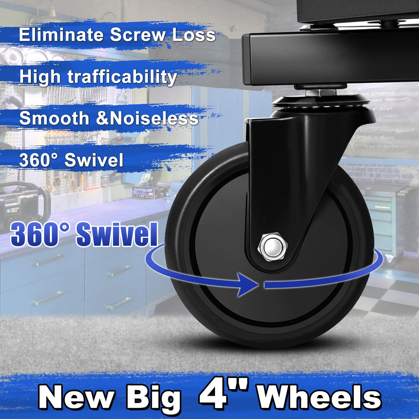 FREEKYROCK Rolling Stool with Wheels, Adjustable Height Pneumatic Garage Work Mechanic Stool Seat with Backrest, 400 LBS Capacity 360° Swivel Mechanic Crepper Chair with Tool Tray Storage, Blue