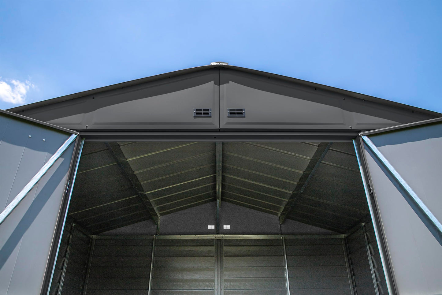 Arrow Shed Select 10' x 14' Outdoor Lockable Steel Storage Shed Building, Charcoal