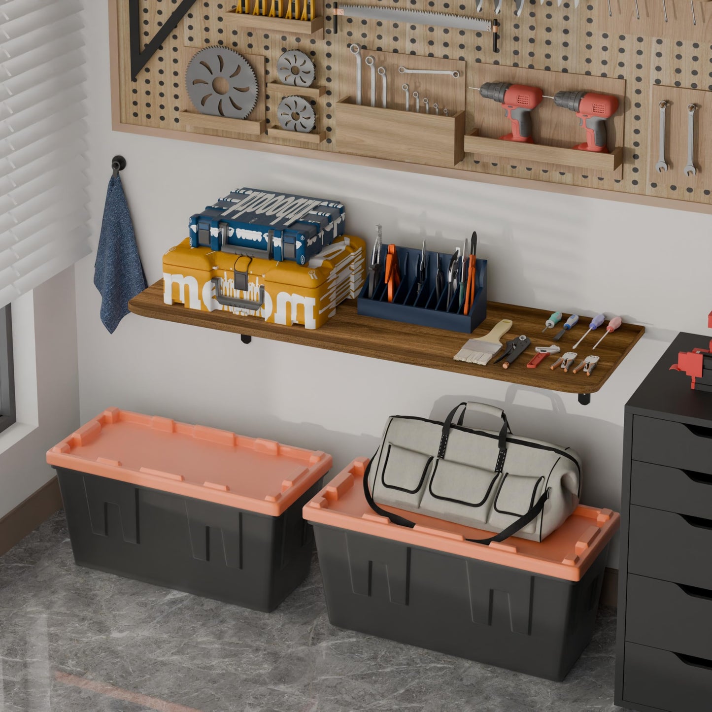 Dogsky 2-Pack Garage Storage Shelving Wall Mounted, 4x2Ft (48x24In) Heavy Duty Wood Floating Wall Shelf, 500lbs Capacity Shelves for Garage, Closets, Utility Rooms and Kitchens, Walnut