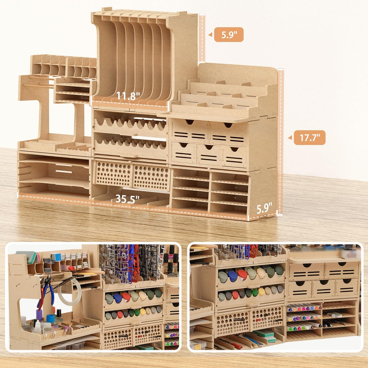 Bucasso Wooden Model Kit Tool Organizer Storage Rack, Paint Rack Organizer with MDF Material, Brush/Screwdriver Storage, Craft Supplies Storage, Suitable for Tamiya Gundam Model Tools, GK10