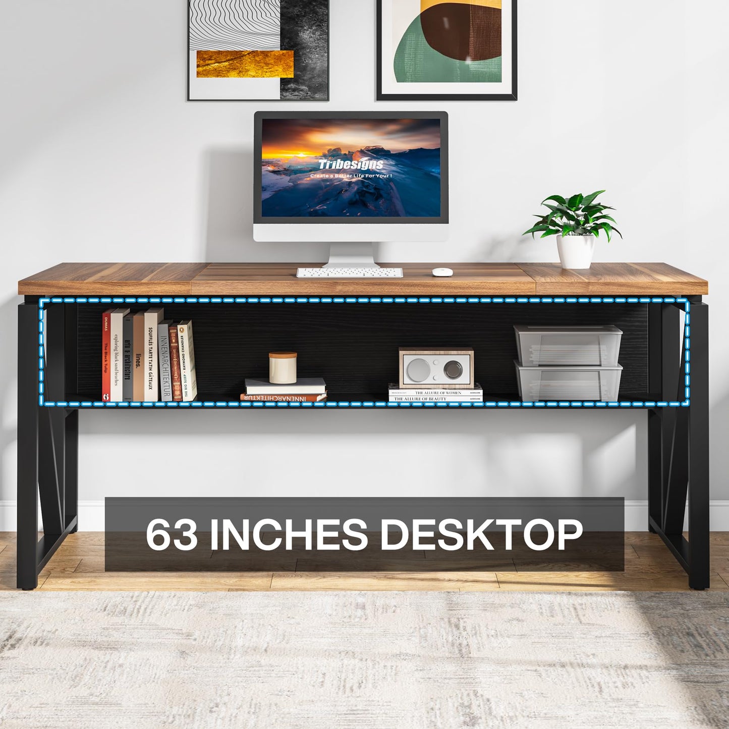 LITTLE TREE 63" L Shaped Executive Computer Desk and Drawer lateral File Cabinet, Dark Brown