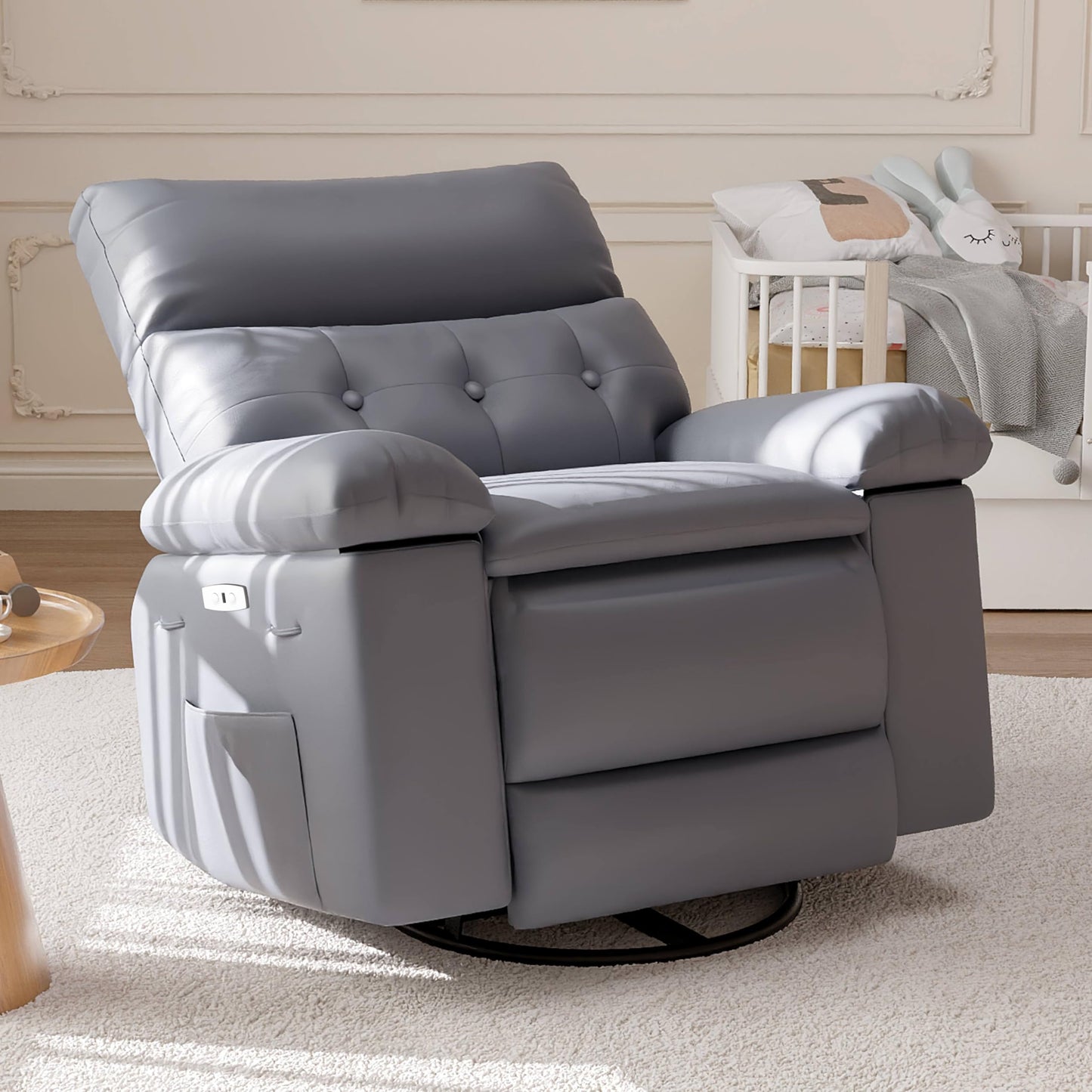 GarveeHome Oversized Power Rocker Swivel Recliner Chair - Heat and Massage, PU Leather Electric Glider Rocking Chair with USB Port, Glider Recliner Nursery Chair for Living Room, Bedroom, Nursery