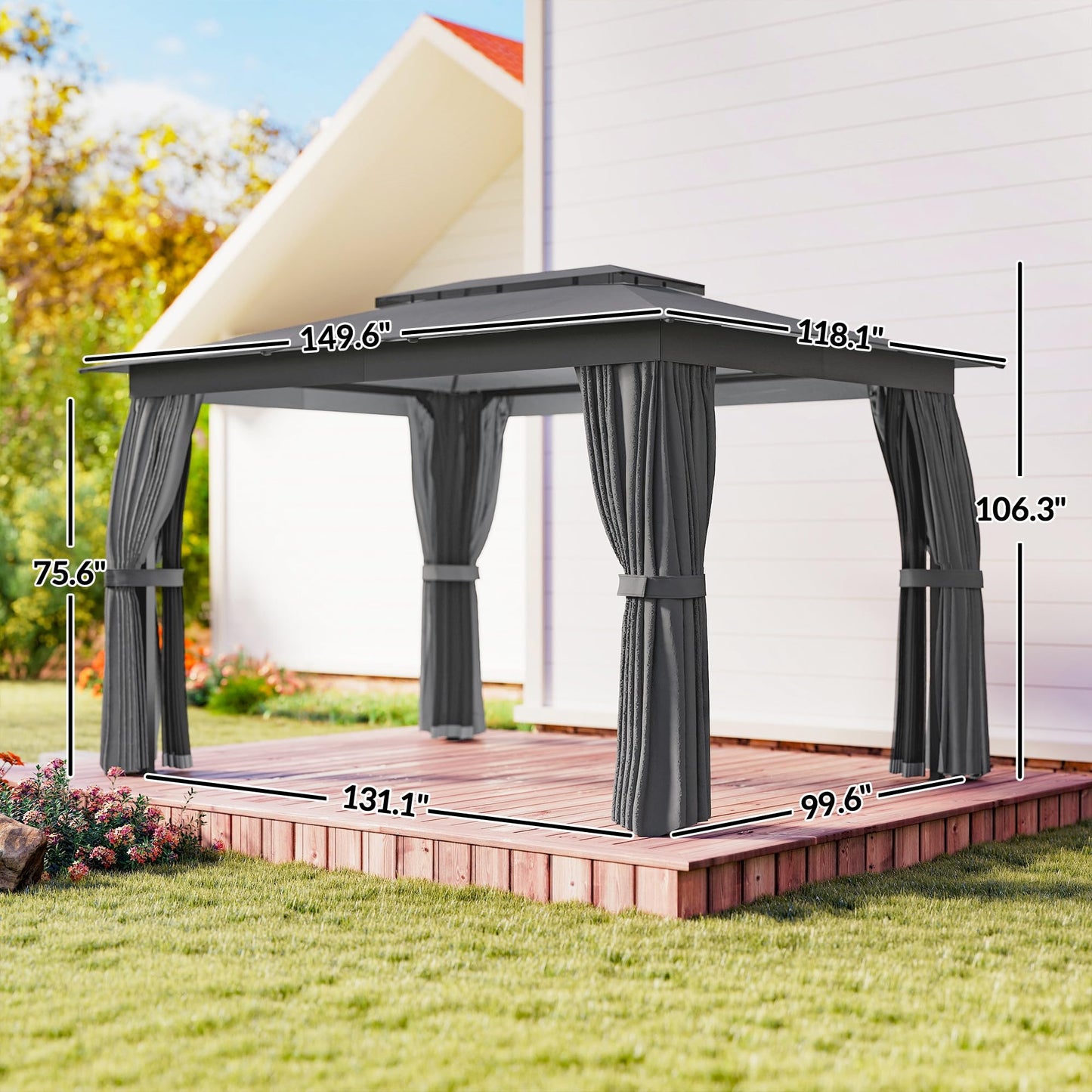 Outsunny 10' x 12' Outdoor Patio Gazebo, Heavy Duty Gazebo Canopy Shelter with Double Roof, Curtains, Netting, Steel Frame, UPF30+ Protection, Ceiling Hooks for Lawn, Backyard, Deck, Dark Gray