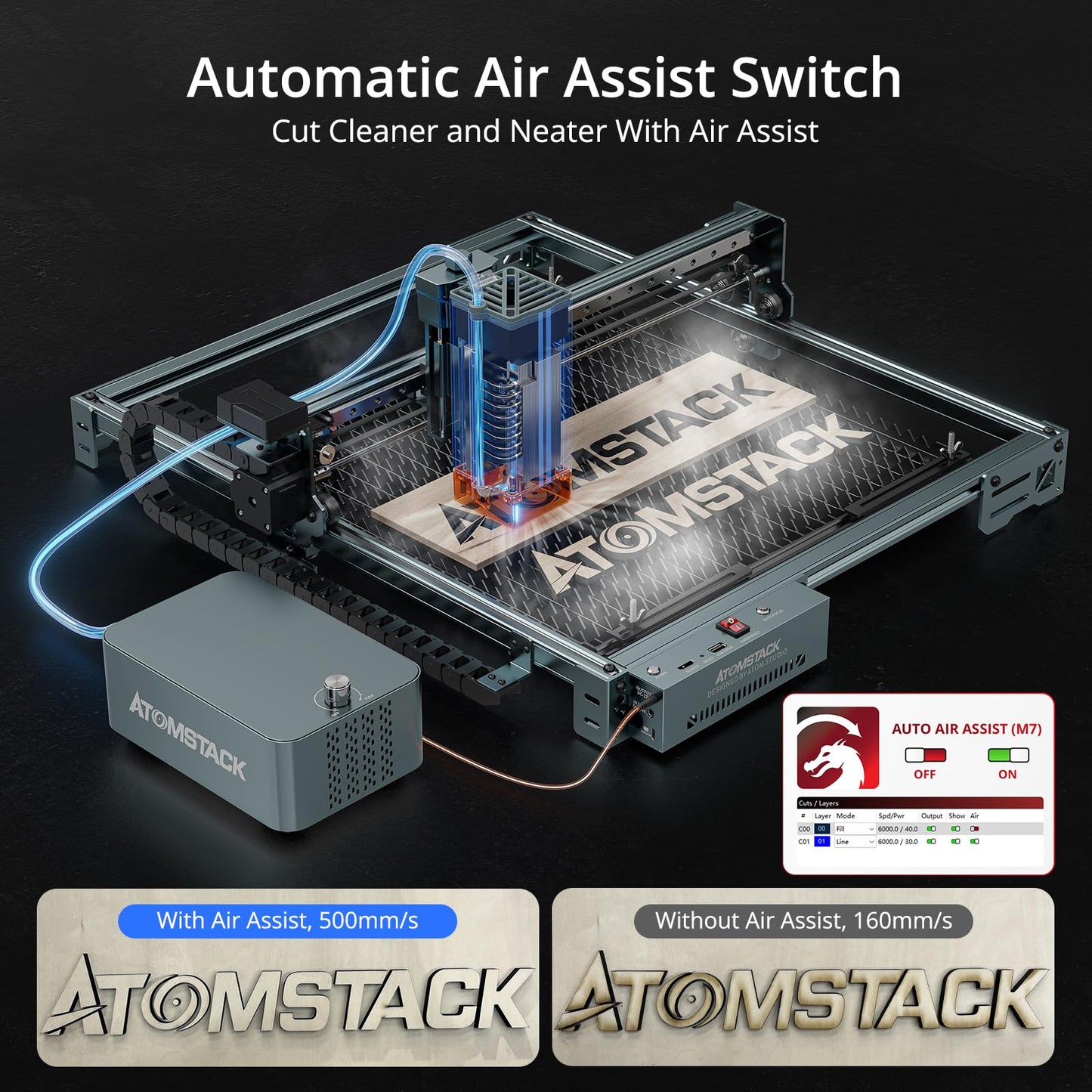 ATOMSTACK 48W Laser Engraver, A40 PRO V2 Laser Cutter with Auto Air Assist, Bulk Engraving Cutting High Accuracy Laser Engraving Machine for Wood Stone Metal Acrylic Leather Jewelry
