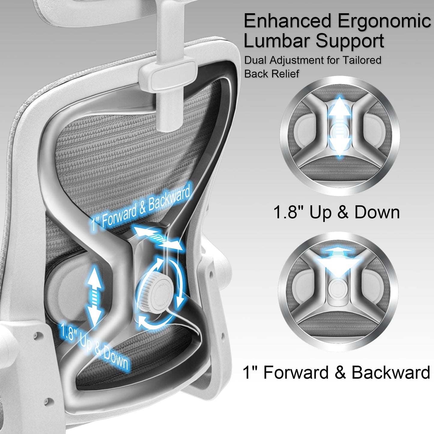 Ergonomic Office Chair for Back & Neck Pain Relief, Virgin Foam Seat, 2D Adjustable Lumbar & 3D Headrest, Tilt & Rock for Relaxation, Ideal for Long Sitting Comfort, Gray/Silver