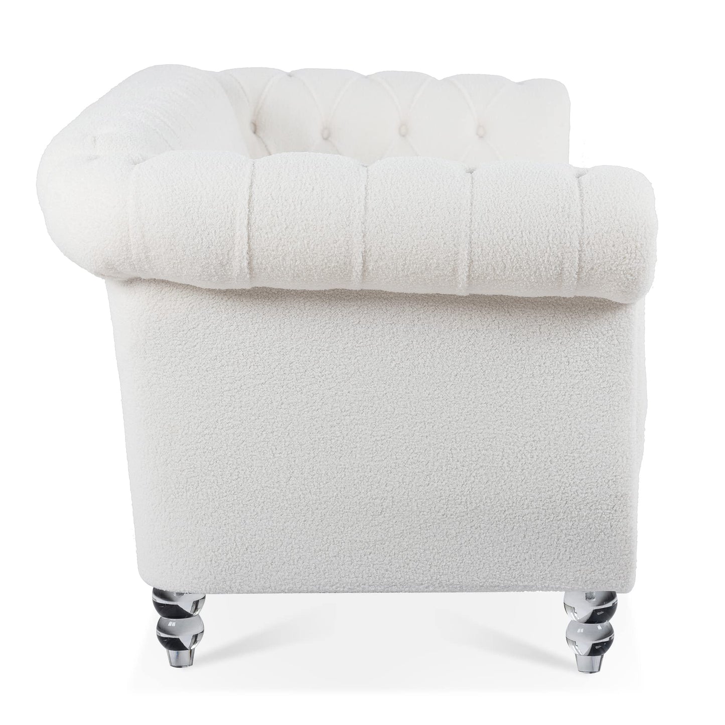 Ball & Cast 84" Chesterfield Sofa with Channel Tufted Seat Back,Classic 3 Seater Couch Removable Square Arm Nailhead Trim and Upholstered,Mid Centuryfor Living Room,Bedroom,Office,White Polyester