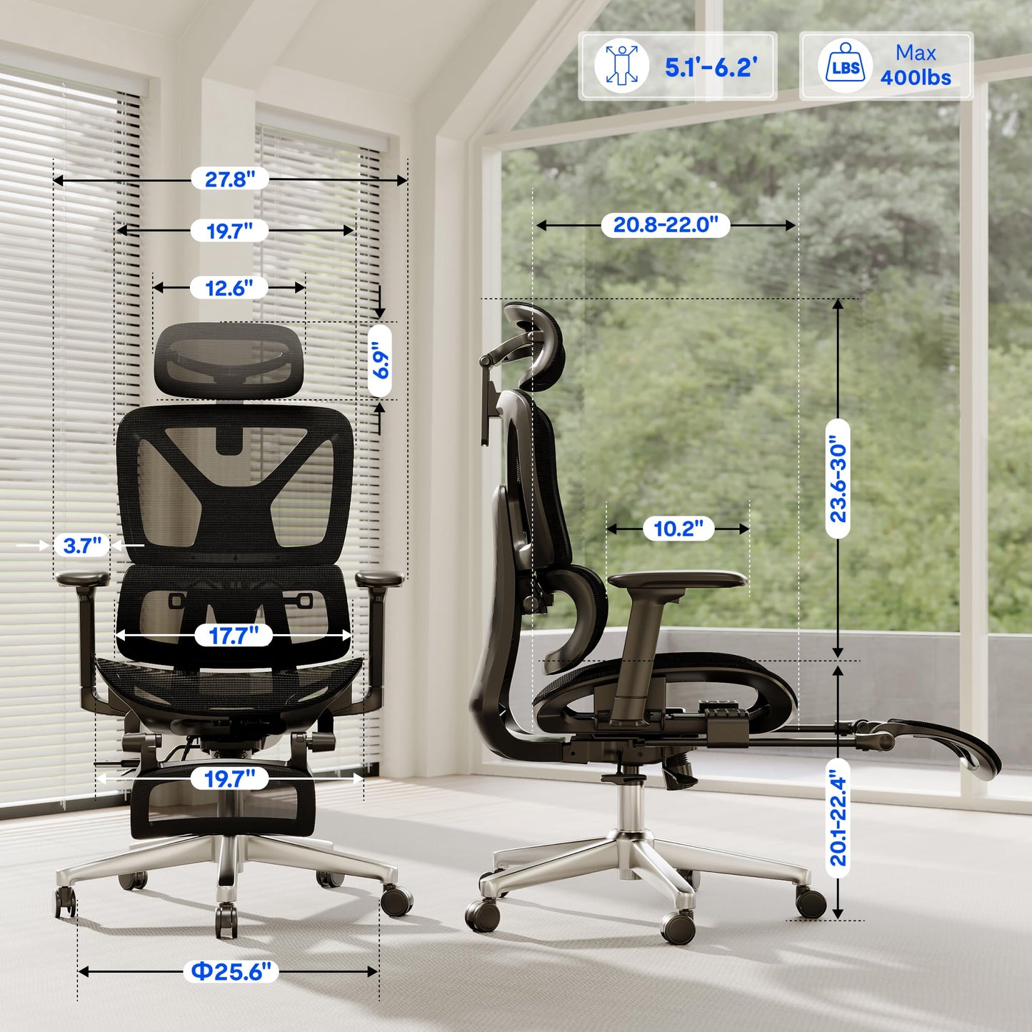 FLEXISPOT ErgoX Premium Ergonomic Office Chair with Footrest - Adjustable 3D Armrests, Dynamic Lumbar Support, Recline & Tilt Function, Mesh Seat, for Home & Office Use, Black