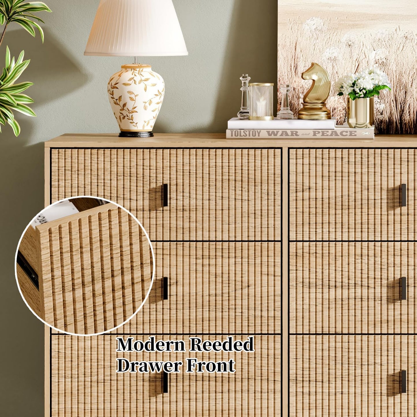 Chrangmay Modern Chest of Drawers with 9 Drawers,Deep Drawers,Clothes Organizer,Large Storage Cabinet for Living Room, Bedroom,Hallway,with Anti-Tipping Device, Oak