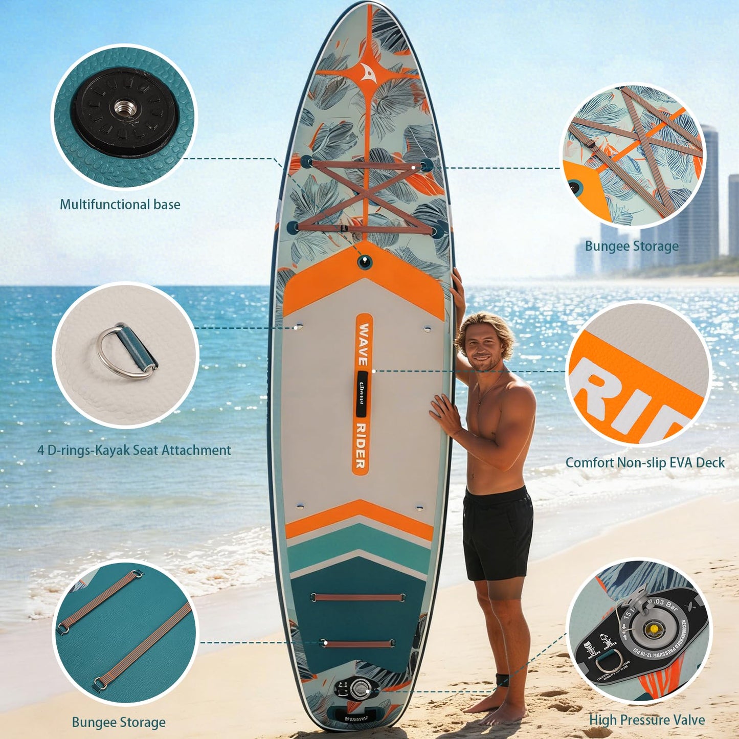 Quashley Inflatable Stand Up Paddle Board with Premium SUP Accessories,Stable Wide Design with Non-Slip EVA Deck for All Skill Levels,Ultra Stable All Around Paddleboard Plant