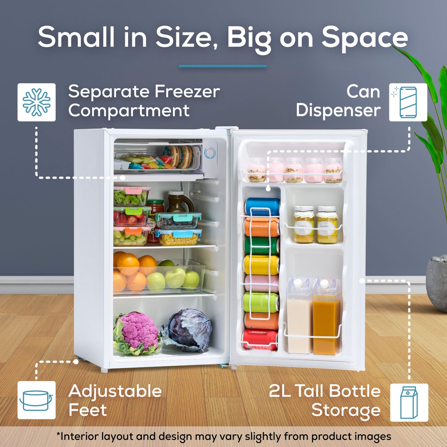 Igloo 3.2 Cu.Ft. Mini Fridge with Freezer - Single Door Compact Refrigerator with Glass Shelves for Homes, Dorms & Offices- Keep Snacks, Drinks & Frozen Foods Cool with Temperature Control Mini Fridge