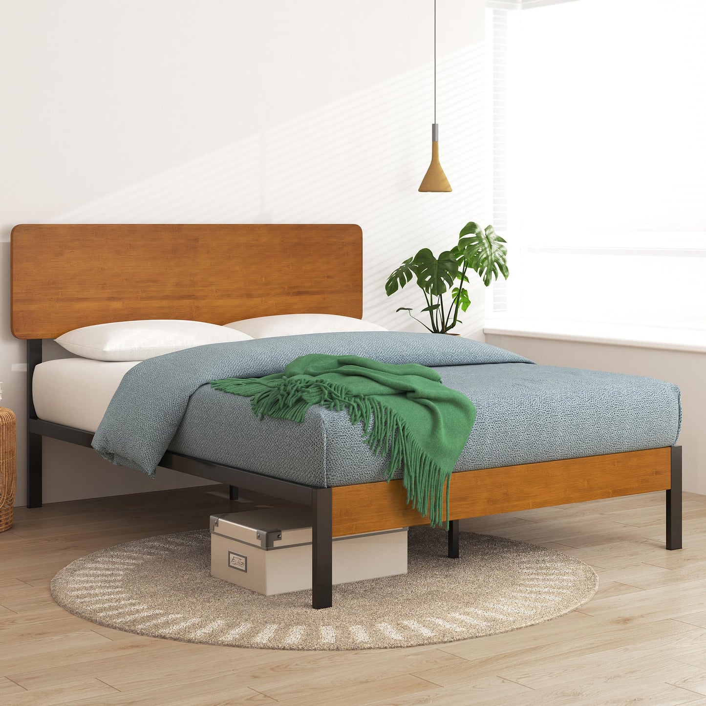 ZINUS Olivia Metal and Wood Platform Bed Frame / No Box Spring Needed / Wood Slat Support / Easy Assembly, Full