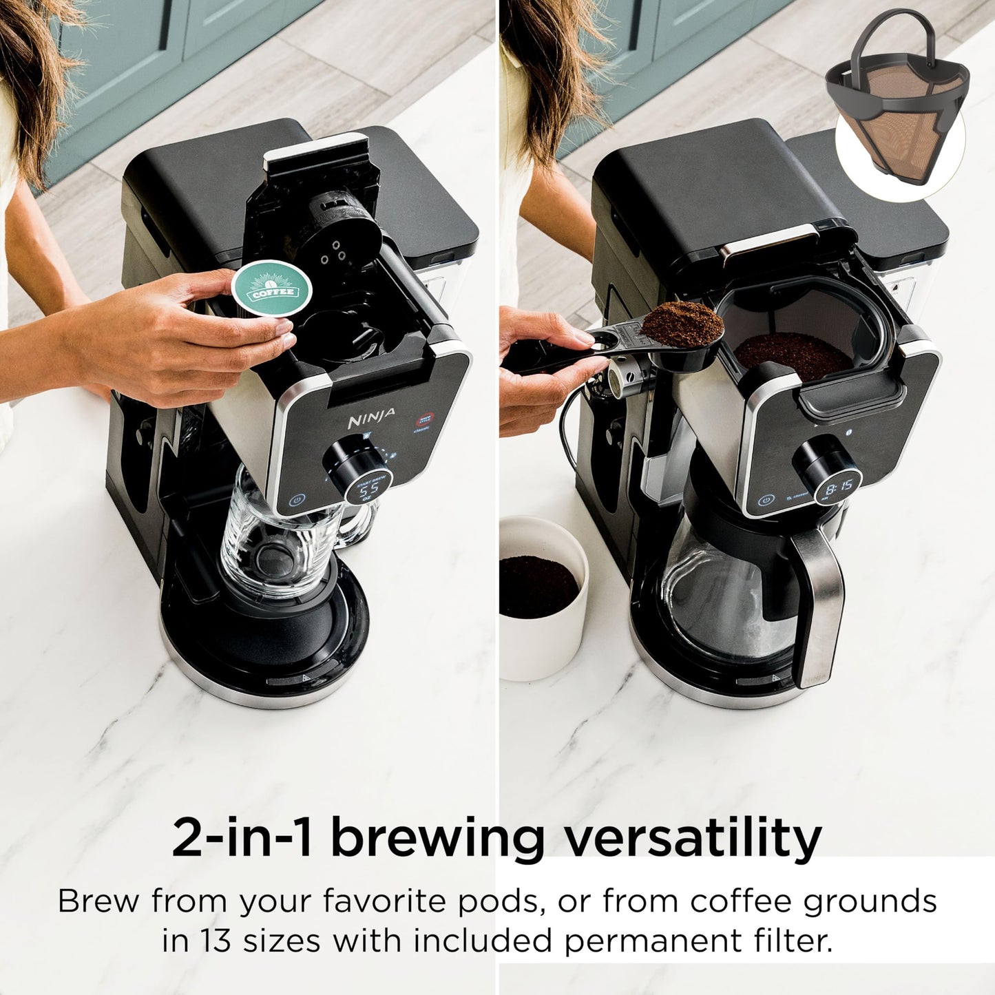 Ninja Specialty Drip Coffee Maker | DualBrew™ Pro Specialty Coffee Machine w/Frother, Permanent Filter | Brew w/Pods & Grounds, K Cups Compatible | 4 Brew Styles, 13 Cup to Pot Sizes | Black CFP307