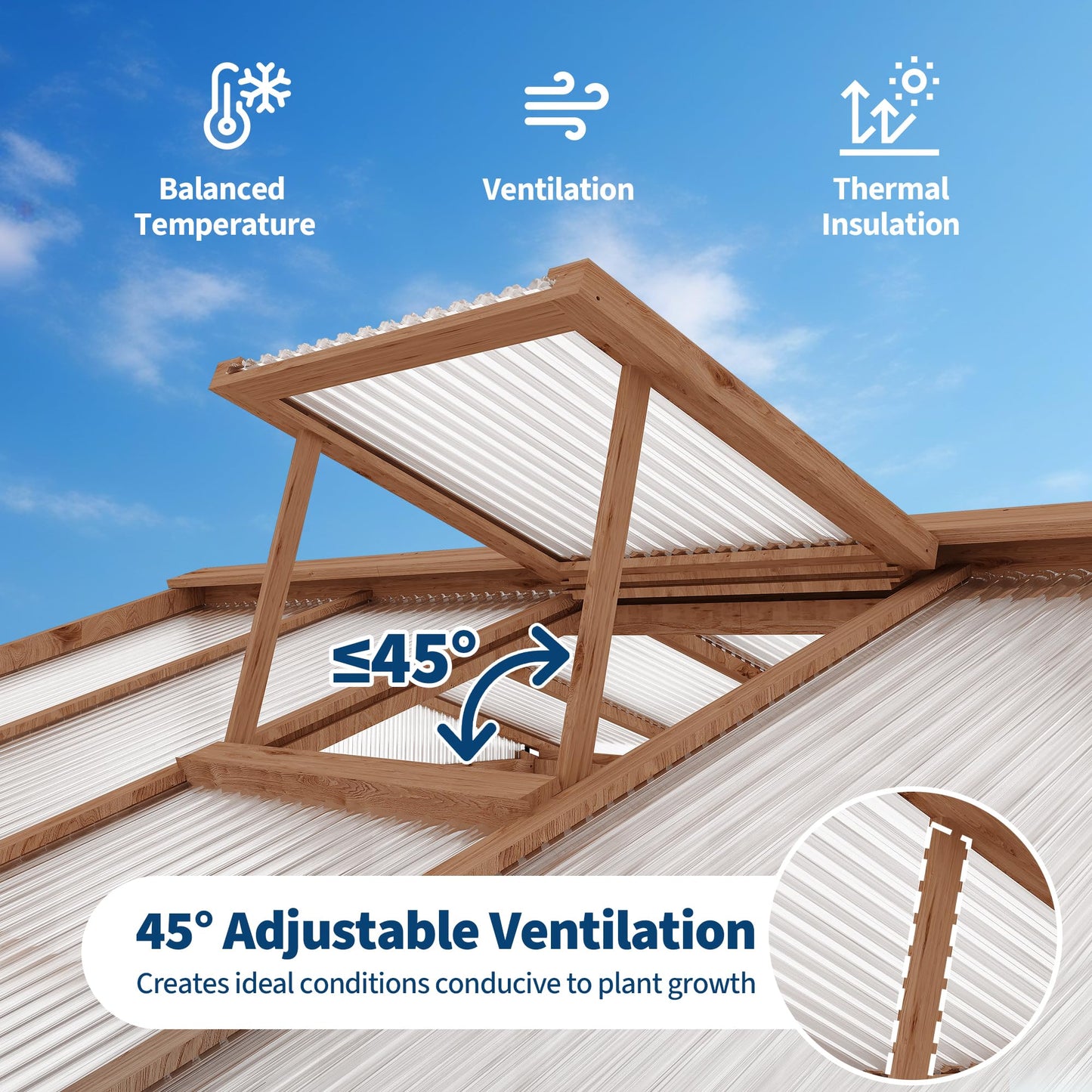 GarveeLife 6x10FT Wooden Greenhouses for Outdoors, Wooden Walk-in Green House with Cedar Frame, Greenhouse Kit with 6MM Thick Polycarbonate Panel